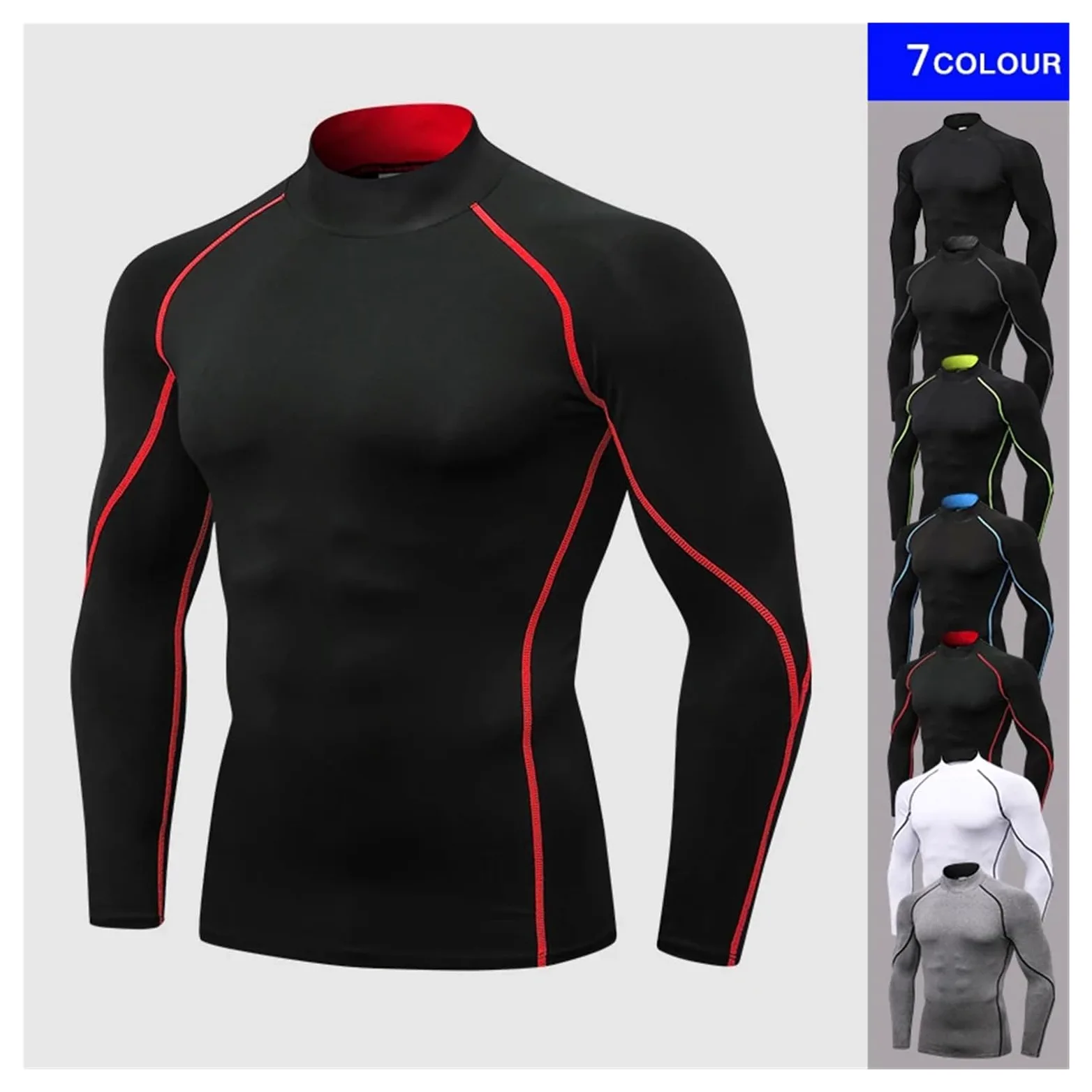 Camisas de compresión Manga Larga con Cuello for Hombre, protección Solar Fresca y Seca, Medias Deportivas, Camisetas for Correr Gimnasio