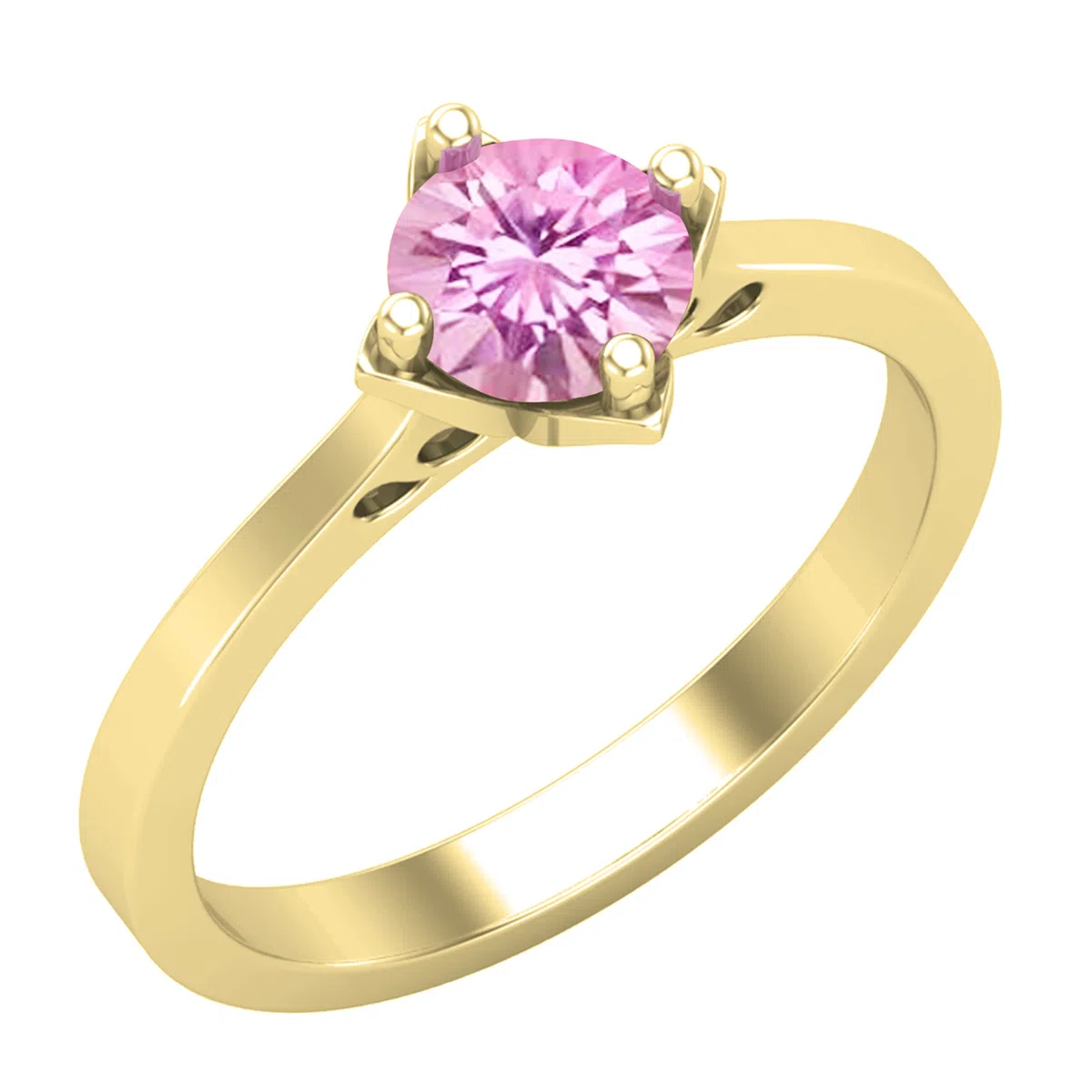Dazzlingrock Collection Anillo de compromiso solitario redondo de 6 mm creado en laboratorio para ella en oro blanco de 18 quilates, Zafiro rosa sintético Oro amarillo, Zafiro rosa redondo creado