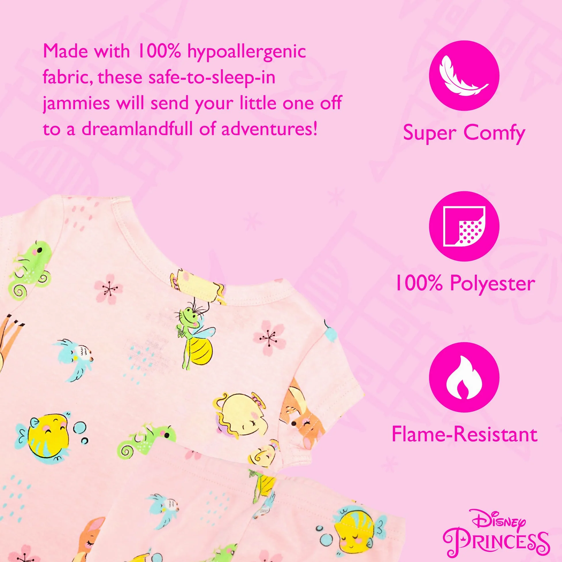 Disney Conjunto de pijama de algodón de 2 piezas, suave y bonito para niños, conjunto de pijama para niñas