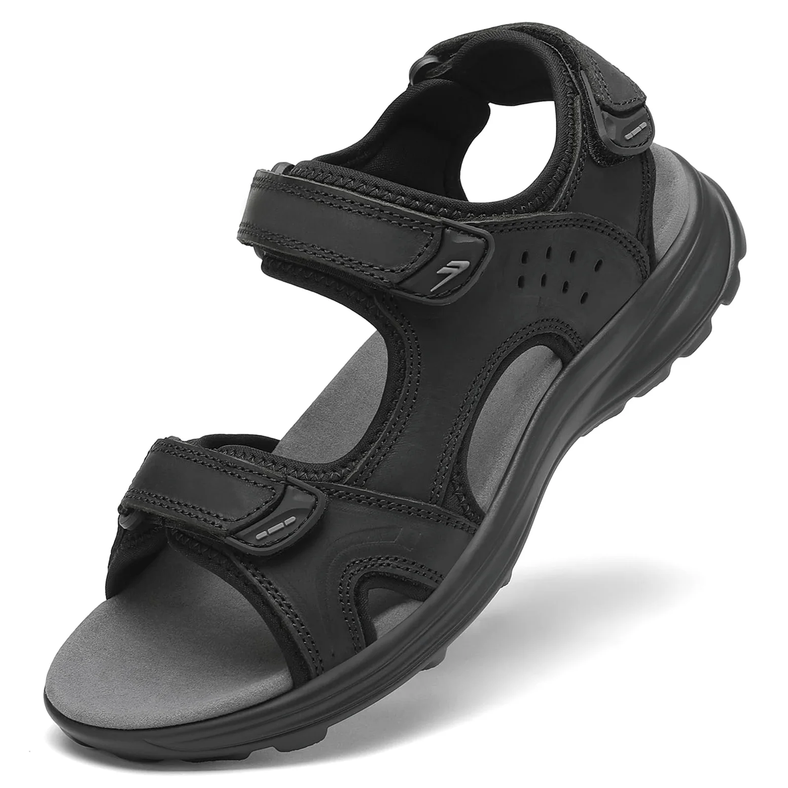 FLARUT Sandalias de los Hombres de Verano Zapatos de Senderismo Trekking Deportes al Aire Libre de Cuero Playa Dedo del Pie Abierto Deportivas Casuales(Negro,42)