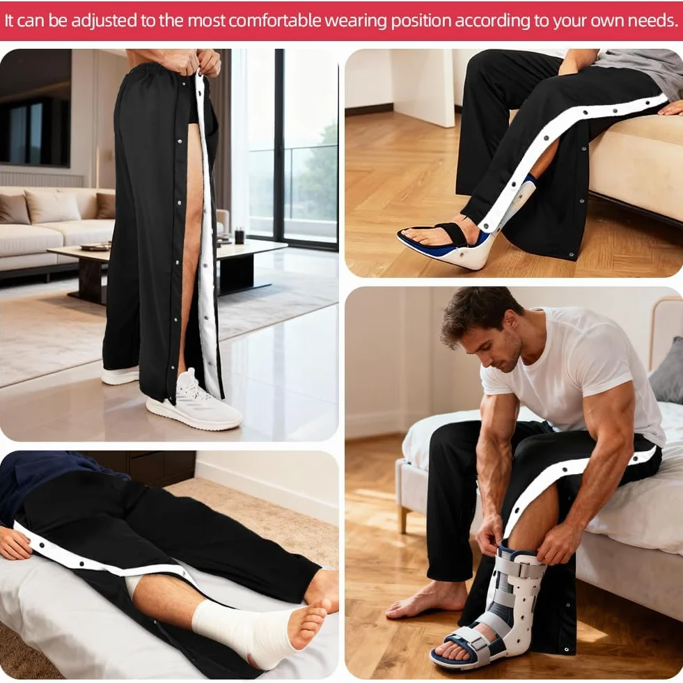 Pantalones de Rehabilitación para Hombre, Pantalones de Rehabilitación para Hombre con Apertura Lateral y Cremallera en la Pierna, Pantalones Deportivos Postoperatorios