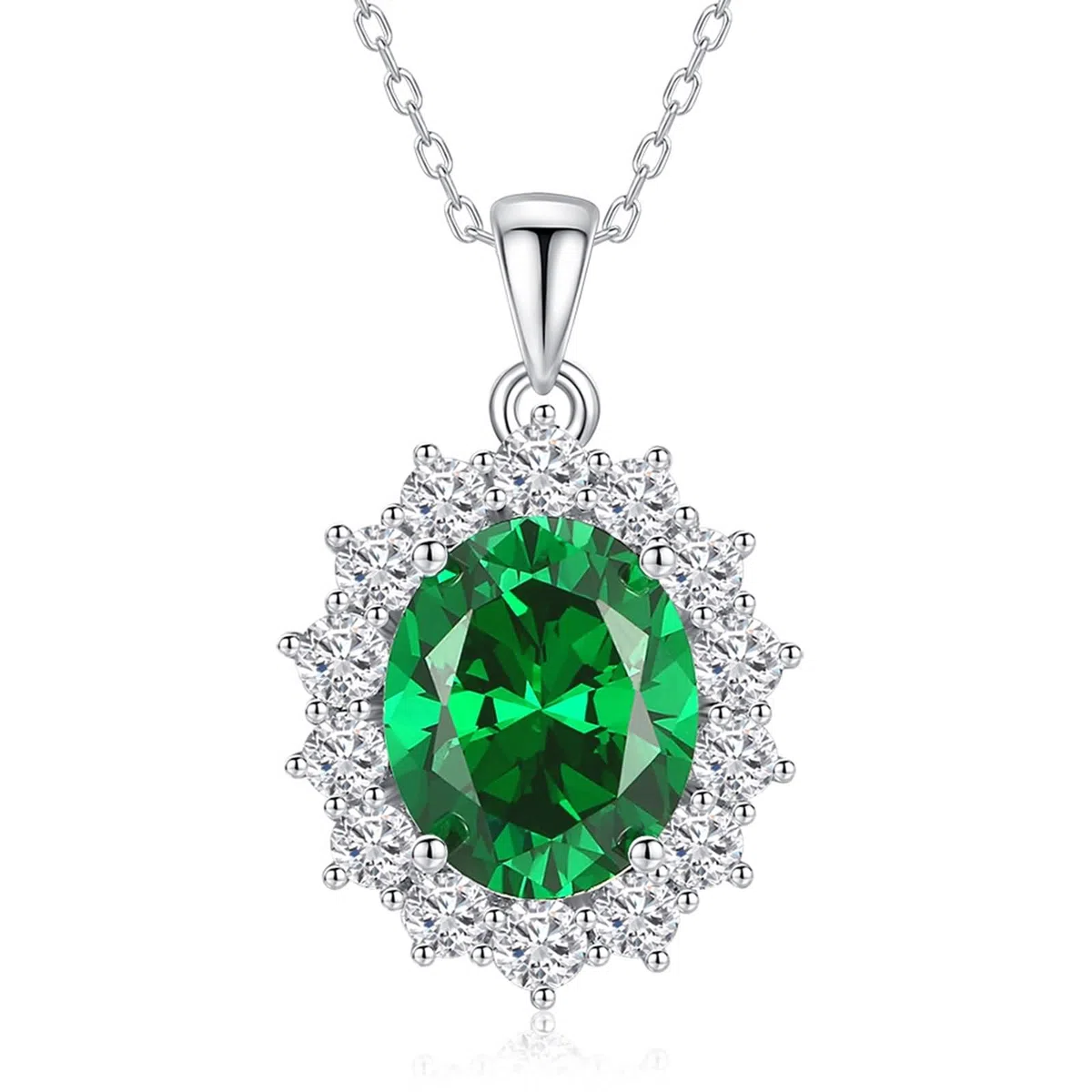 Collar con colgante de oro blanco de 9K/14K/18K para mujer, 4 puntas ovaladas con esmeralda y moissanita creada de 5 quilates, collar de compromiso, color verde plateado