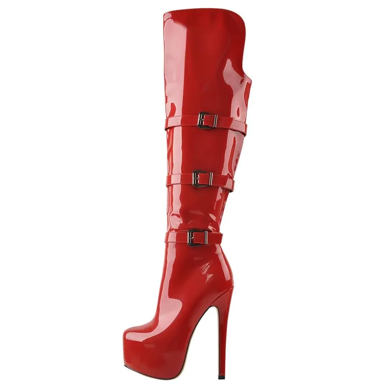 Botas de tacón alto para mujer, botas largas sobre la rodilla Stilettos con hebillas