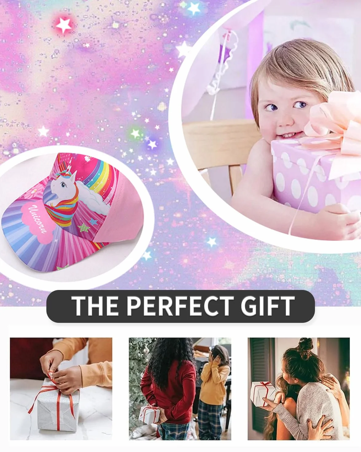 Gorra de Béisbol para Niñas Gorra de Camionero para Niños Gorras Ajustables con Visera de Sirena, Unicornio Rosa Colorido
