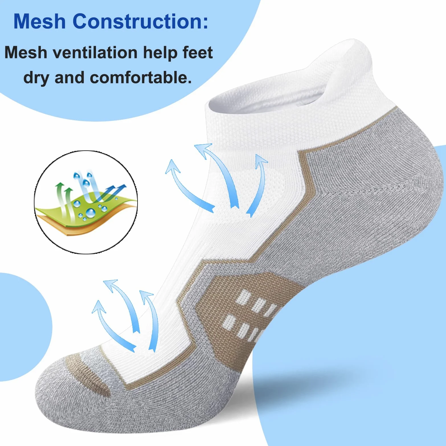 Calcetines deportivos para correr para mujer, cómodos, acolchados, antiampollas, 5 pares