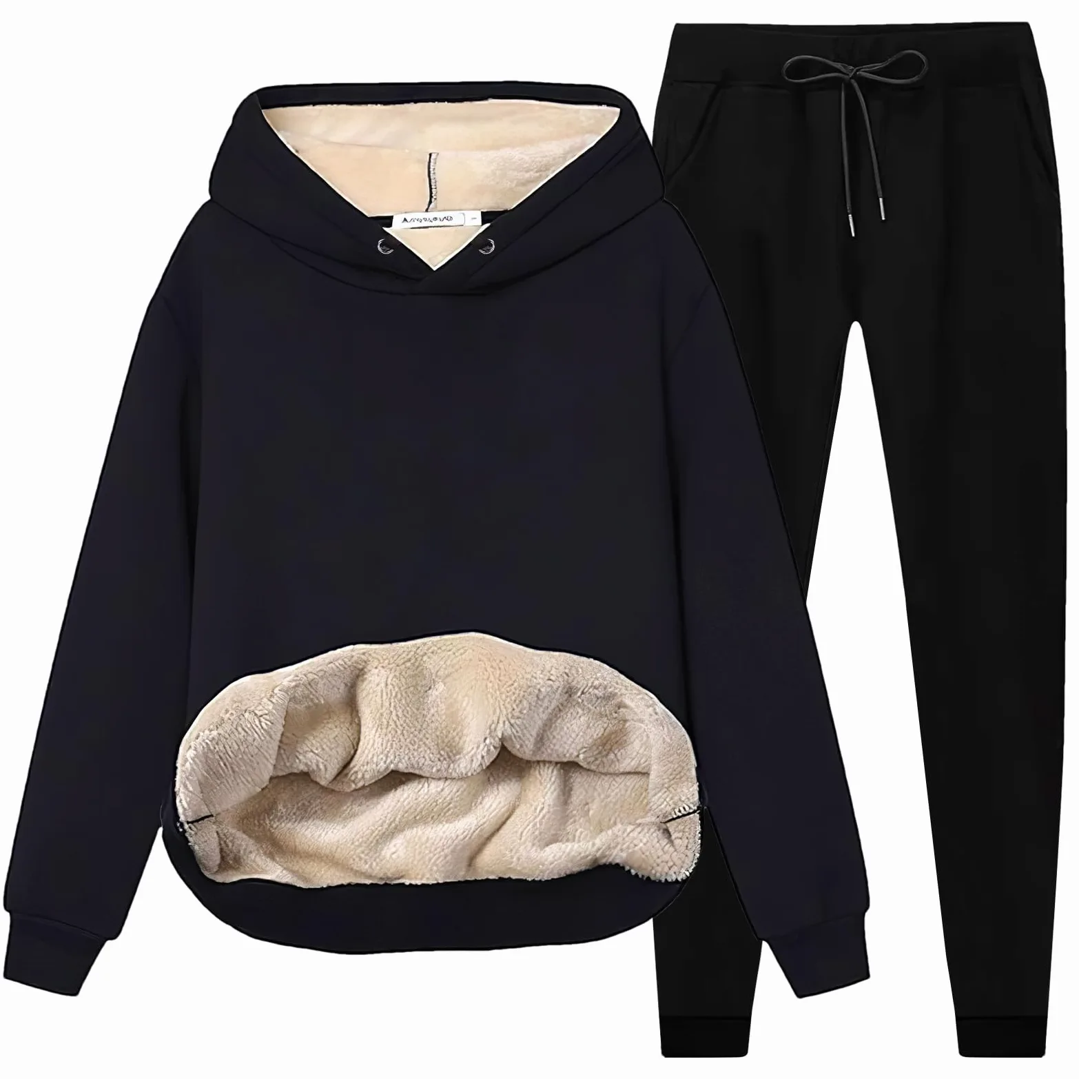 amropi Mujer Conjunto de Chándal con Forro Polar Sudadera con Capucha y Jogging Pantalones Cálido Invierno Traje