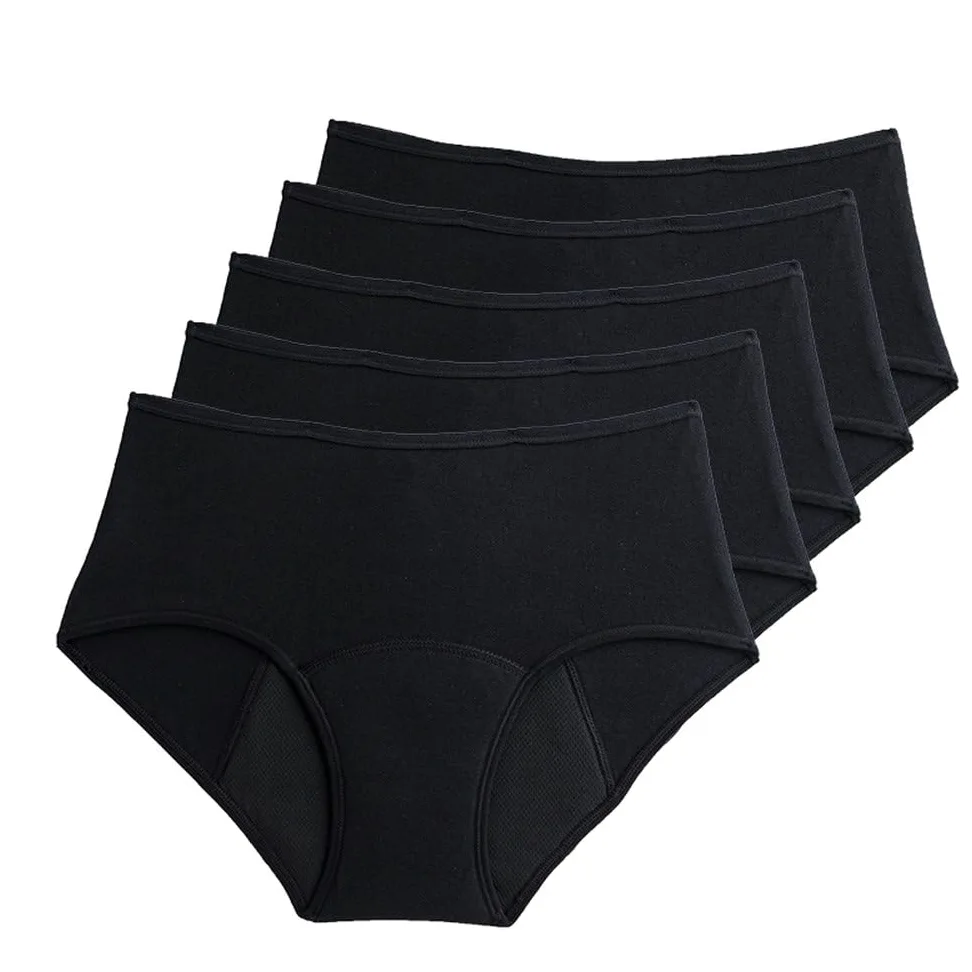 Bragas Menstruales para Mujer Paquete de 5 Ropa Interior Posparto a Prueba de Fugas Color Negro Bragas Menstruales absorbentes de Cintura alta Color Negro 4Xl