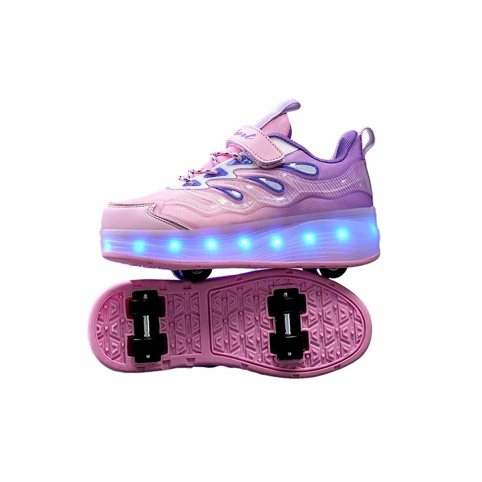 Hixingo Zapatillas con Ruedas Niña Niño, Zapatos con 4 Ruedas para Niñas con LED 2 en 1 Zapatillas Patines Zapatillas Ruedas Niño, Degradado de Color Calzado de Skateboarding Multifuncionales