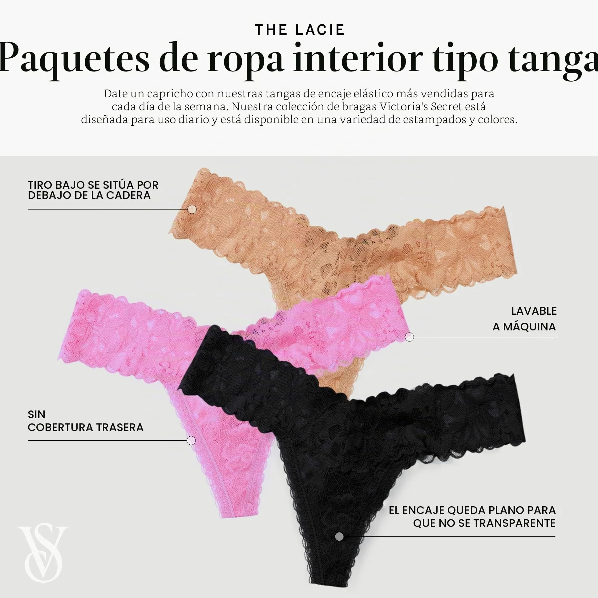 Victoria's Secret Tanga de encaje para mujer, bragas para mujer, paquete múltiple
