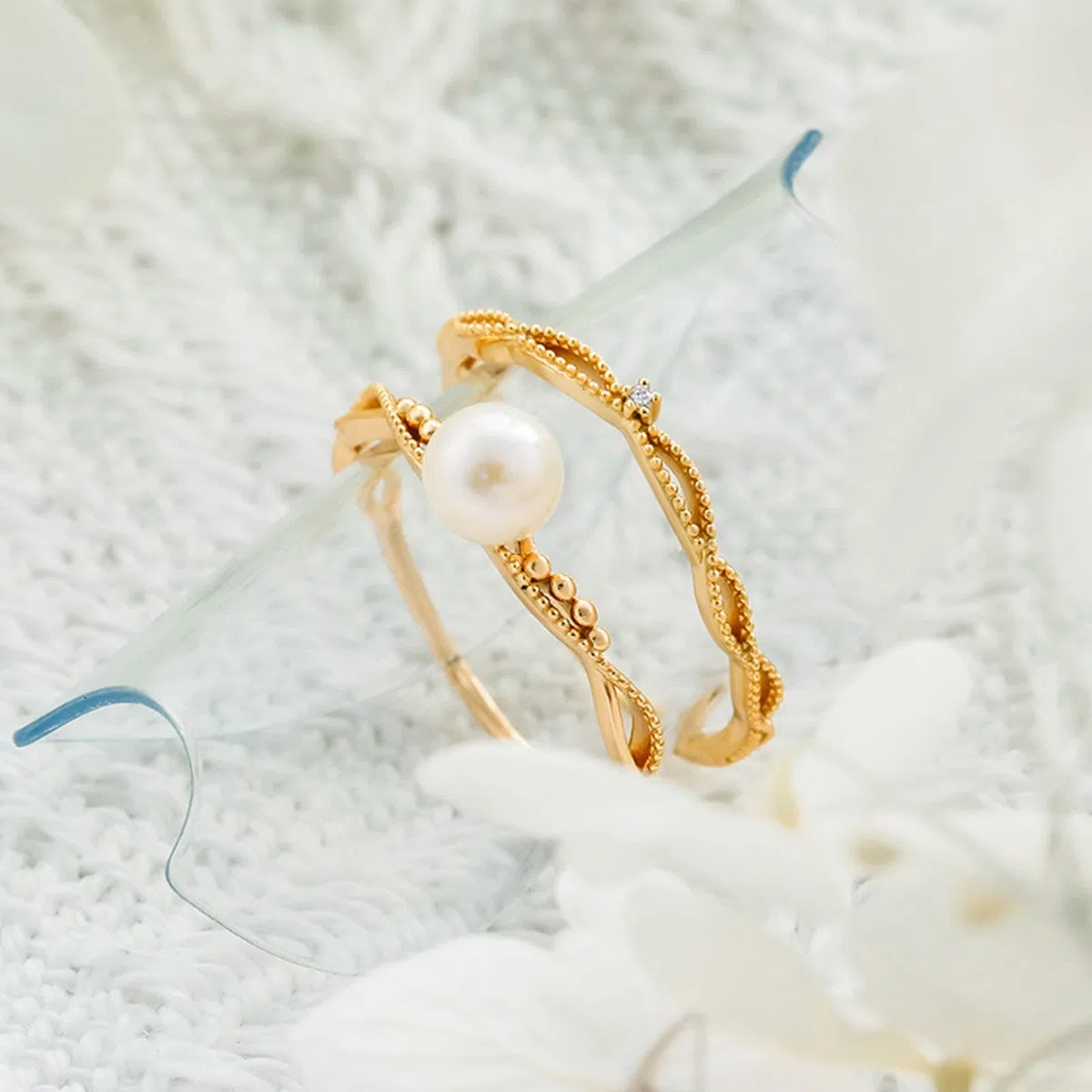 Anillo de compromiso infinito de oro amarillo de 9 quilates, 14 quilates y 18 quilates para mujer con perla y moissanita