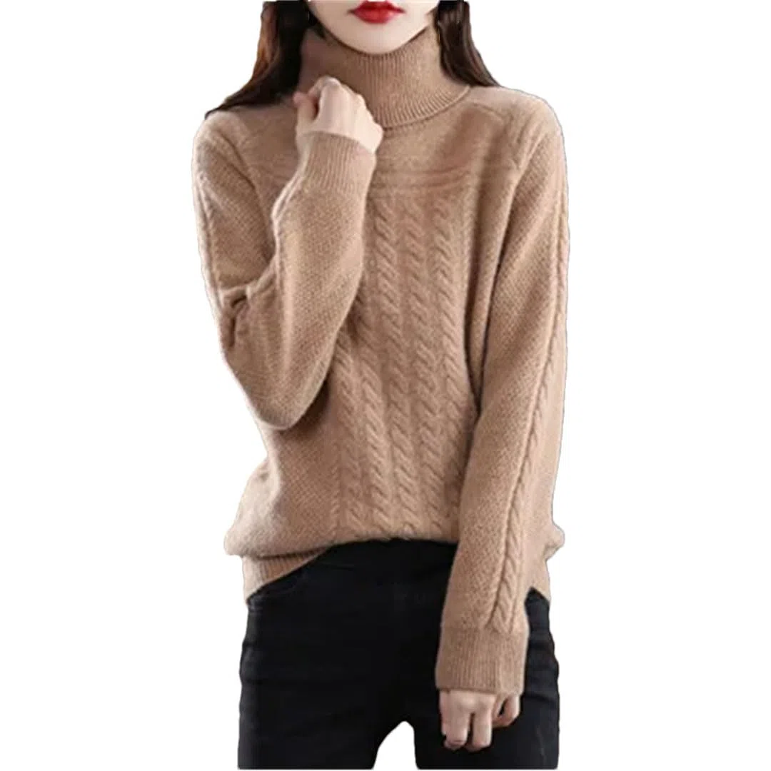 Vogrtcc Jersey De Cuello Alto para Mujer, Suéter De Cachemira De Lana De Punto Informal, Top Suelto para Mujer