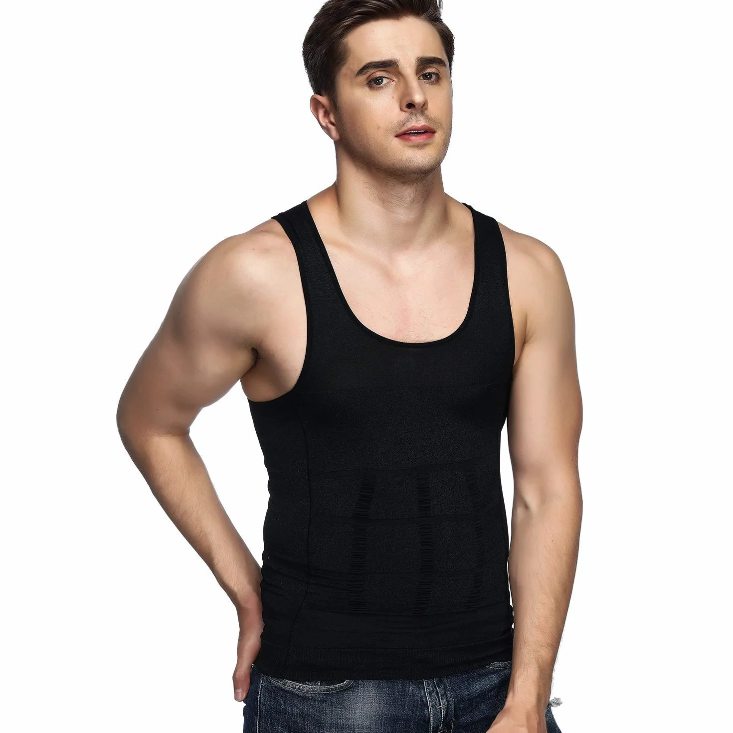 Odoland Paquete de 3 camisetas moldeadoras de cuerpo para hombre, capa base, color negro, blanco y blanco, talla XXL, Blanco