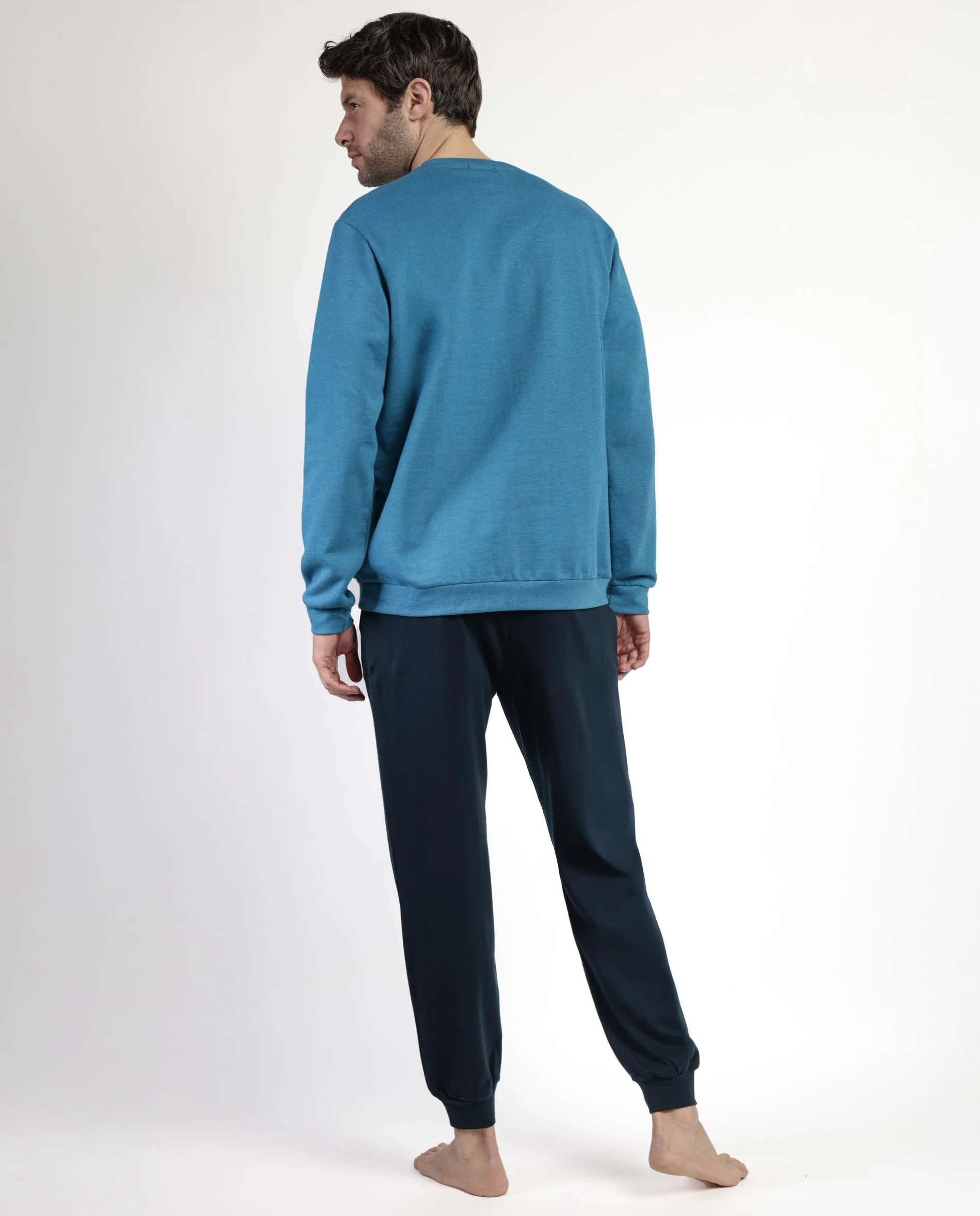 Lois Pijama Hombre Invierno 60% algodón, 40% poliéster, 100% algodón – Pijama de Hombre Camiseta de Manga Larga Neppy, pantalón Largo Cintura Ajustable, con puños y Bolsillos, Color Azul, Talla XXL