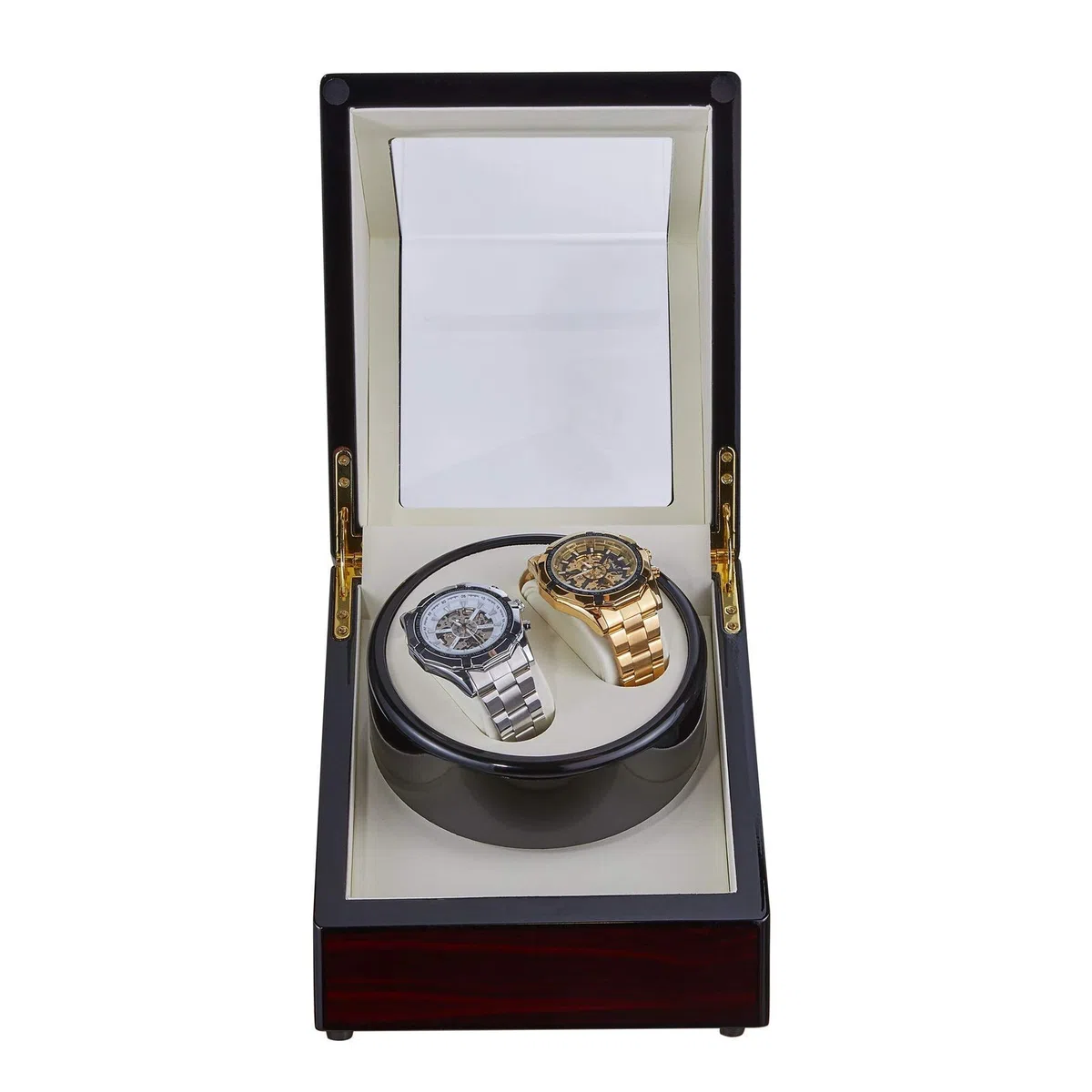 - Reloj mecánico de pintura de patrón de ébano de 2 dígitos Dispositivo de cuerda automática Caja de almacenamiento de reloj para hombres y mujeres Agitador de reloj antimagnético silencioso para el