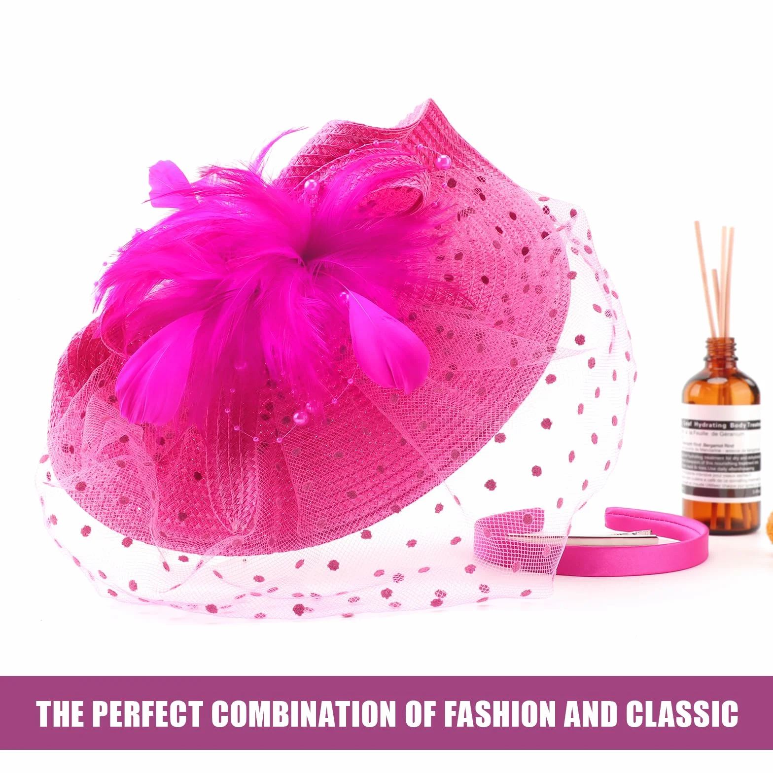 DRESHOW Fascinators Sombrero de Mujer Flor de Malla de Plumas Fascinator Boda Cocktail Tea Party Sombreros Tocados para Niñas y Mujeres