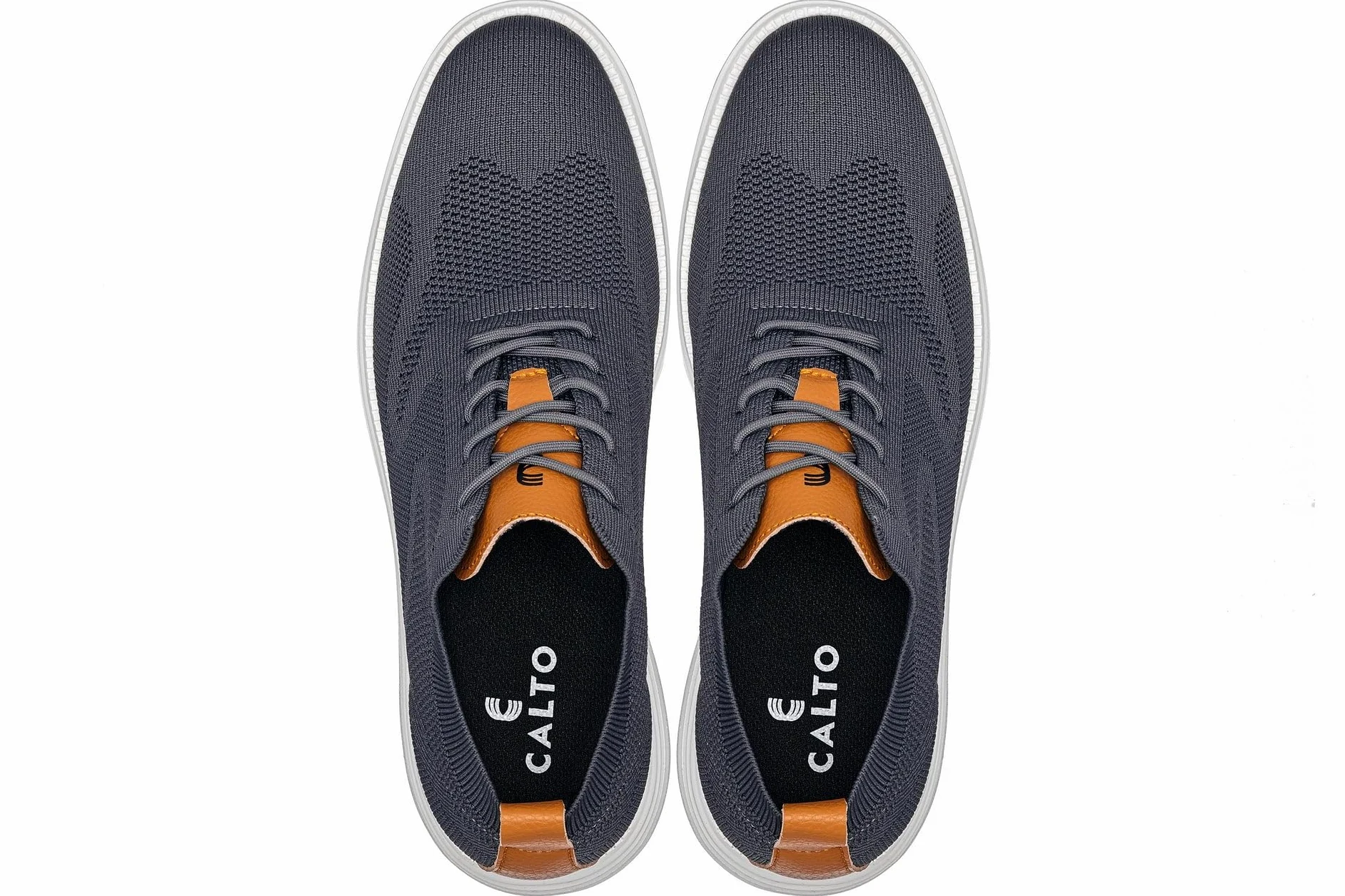 CALTO Zapatos de elevación invisibles para hombre con aumento de altura, ultraligeros, con cordones, de punto, deportivos, 7,1 cm más altos