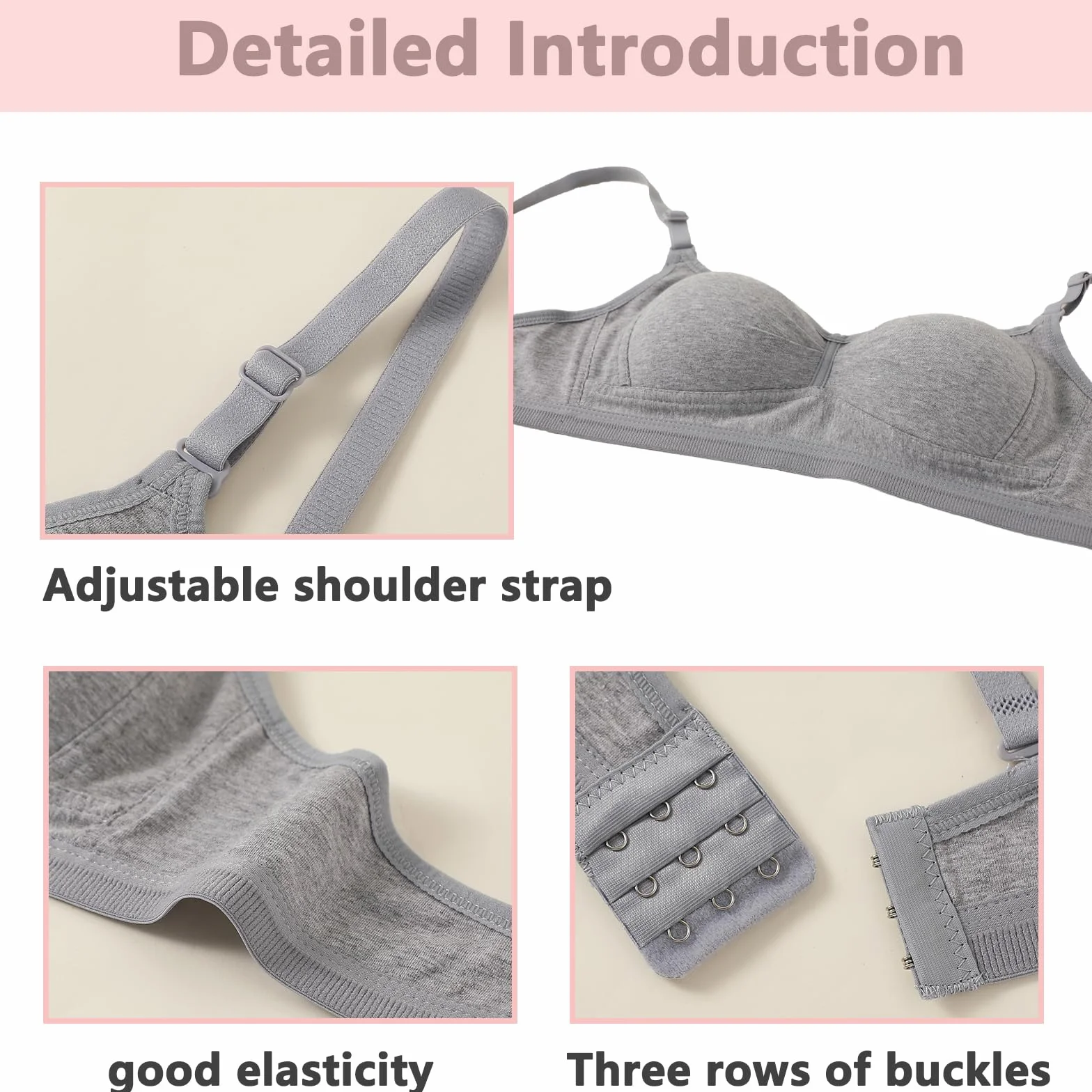 Sujetador Deportivo de Algodón para Niña Adolescente con Correa Ajustable Desmontable Bralette de Entrenamiento Paquete de 3