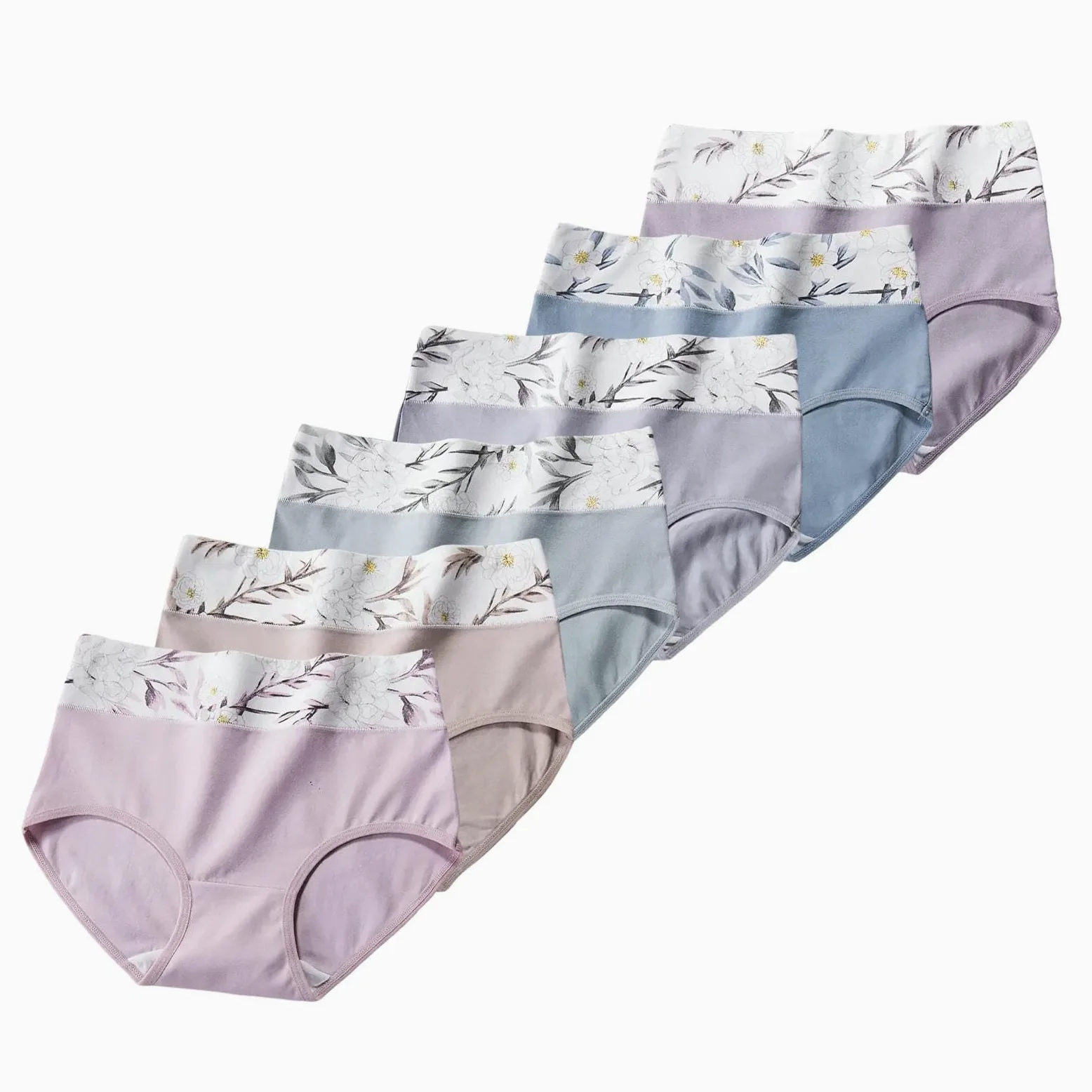 Bragas Algodón Mujer Tiro Alto | Estampado Control Barriga | Cintura Ancha Sin Costuras | Tallas Grandes-6colours-xxxxxl