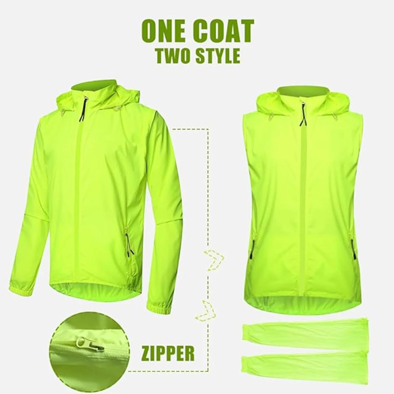 Chaqueta Ciclismo Ultraligera Impermeable A Prueba Viento Transpirable Manga Larga Desmontable para MTB