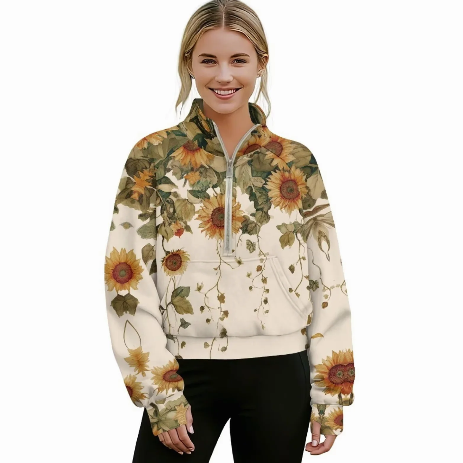 Sudadera de cuello alto para mujer, media cremallera, manga larga, para otoño, entrenamiento, invierno, cálida y suave