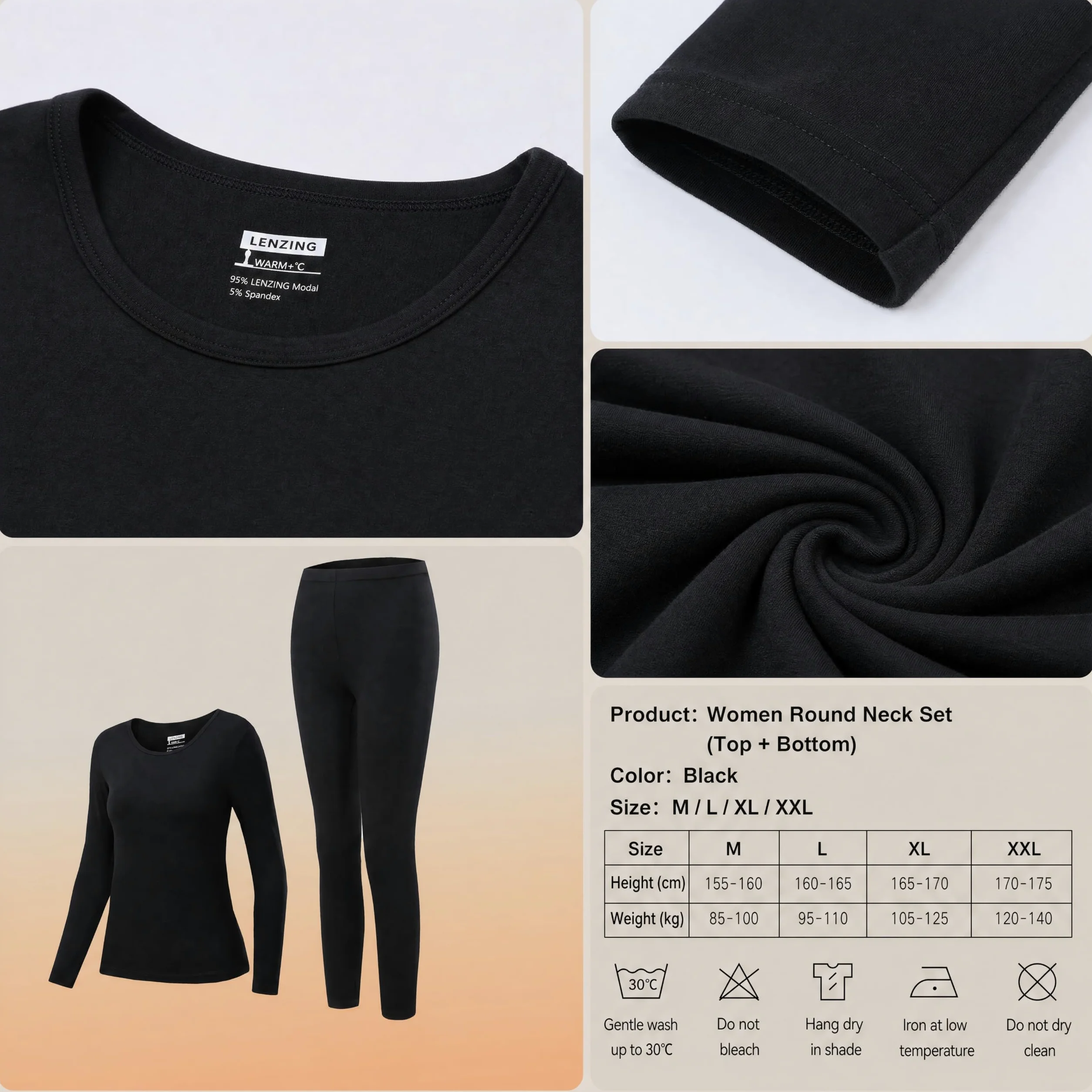 Conjunto de Ropa Interior térmica ultrasuave, Agradable para la Piel, Tejido Modal Lenzing de los años 80, antipilling, Capa Base térmica para Invierno.