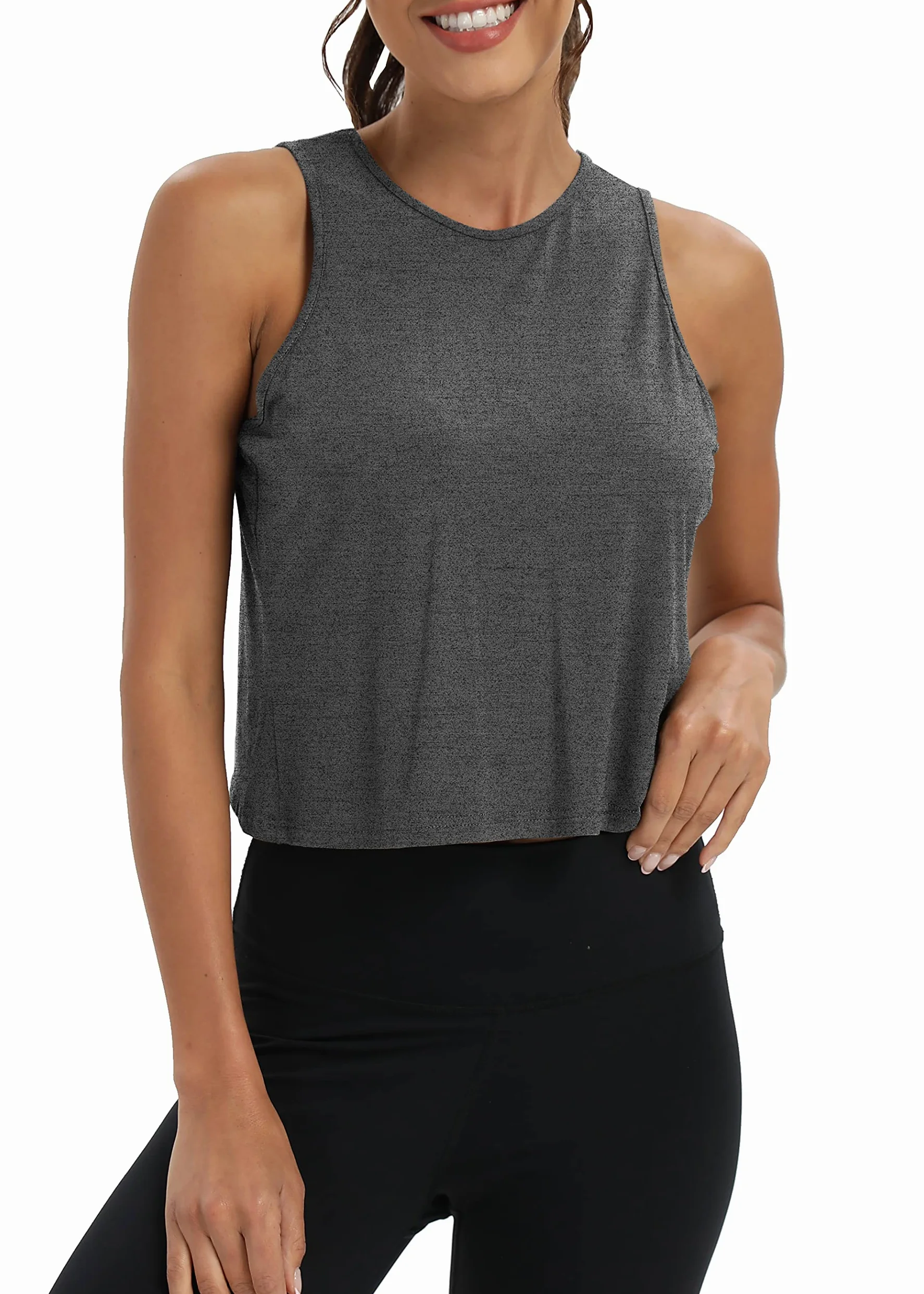 Mippo Camisetas de entrenamiento para mujer, recortadas, espalda abierta, sin mangas, atlética, gimnasio, yoga, ajuste holgado