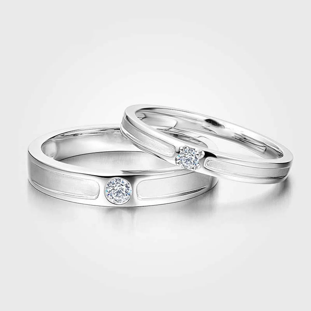 Anillo de oro blanco 585, anillo de boda de oro real de 14 K con diamante de 0,07 quilates, anillos de compromiso auténticos, aptos para hombres de 3,7 mm, talla 66 (21.0)