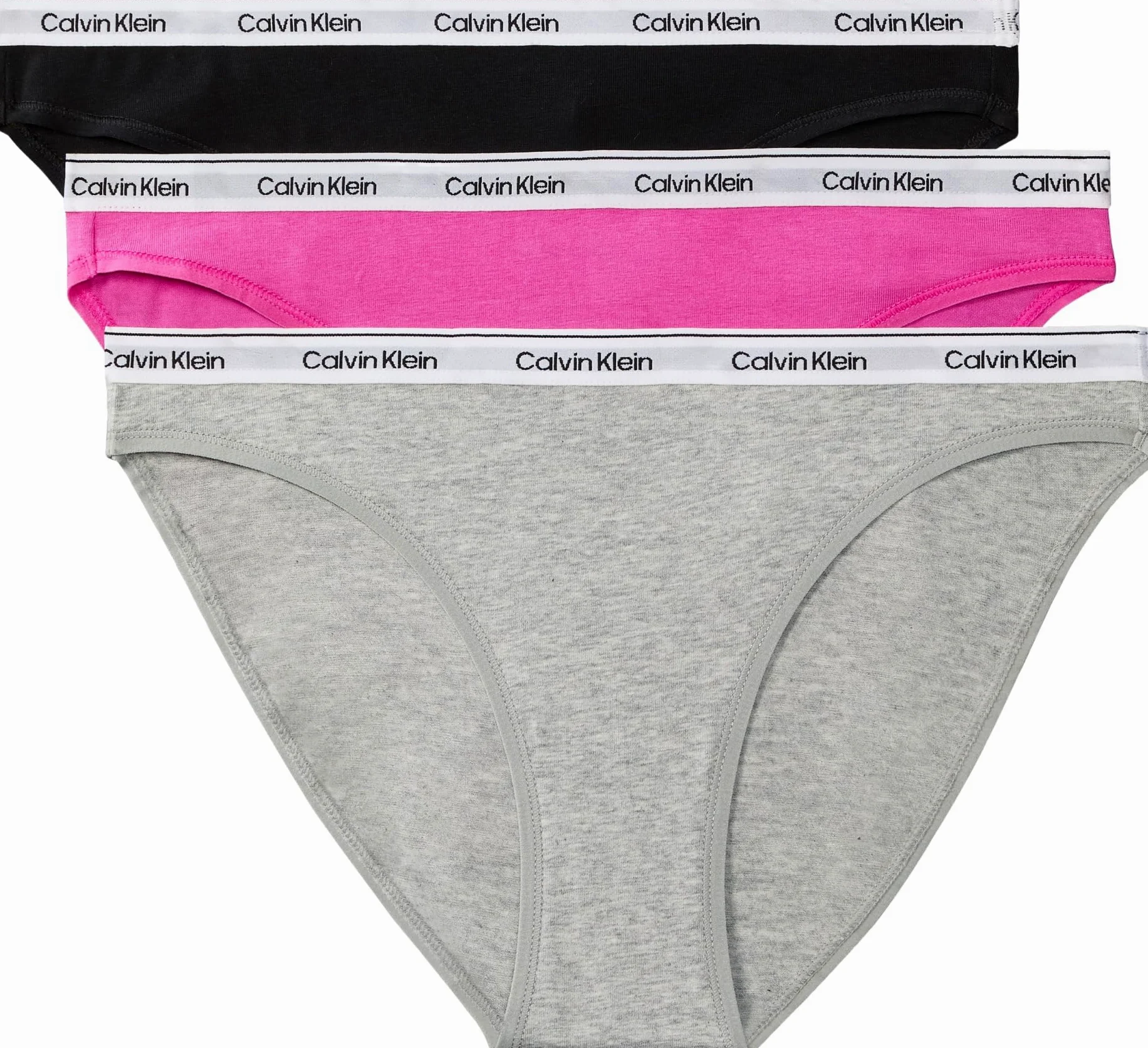 Calvin Klein Braguitas Tipo Bikini Pack de 3 Mujer con Logotipo en la Cintura, Multicolor (Black/Grey Heather/Stunning Orchid), XS