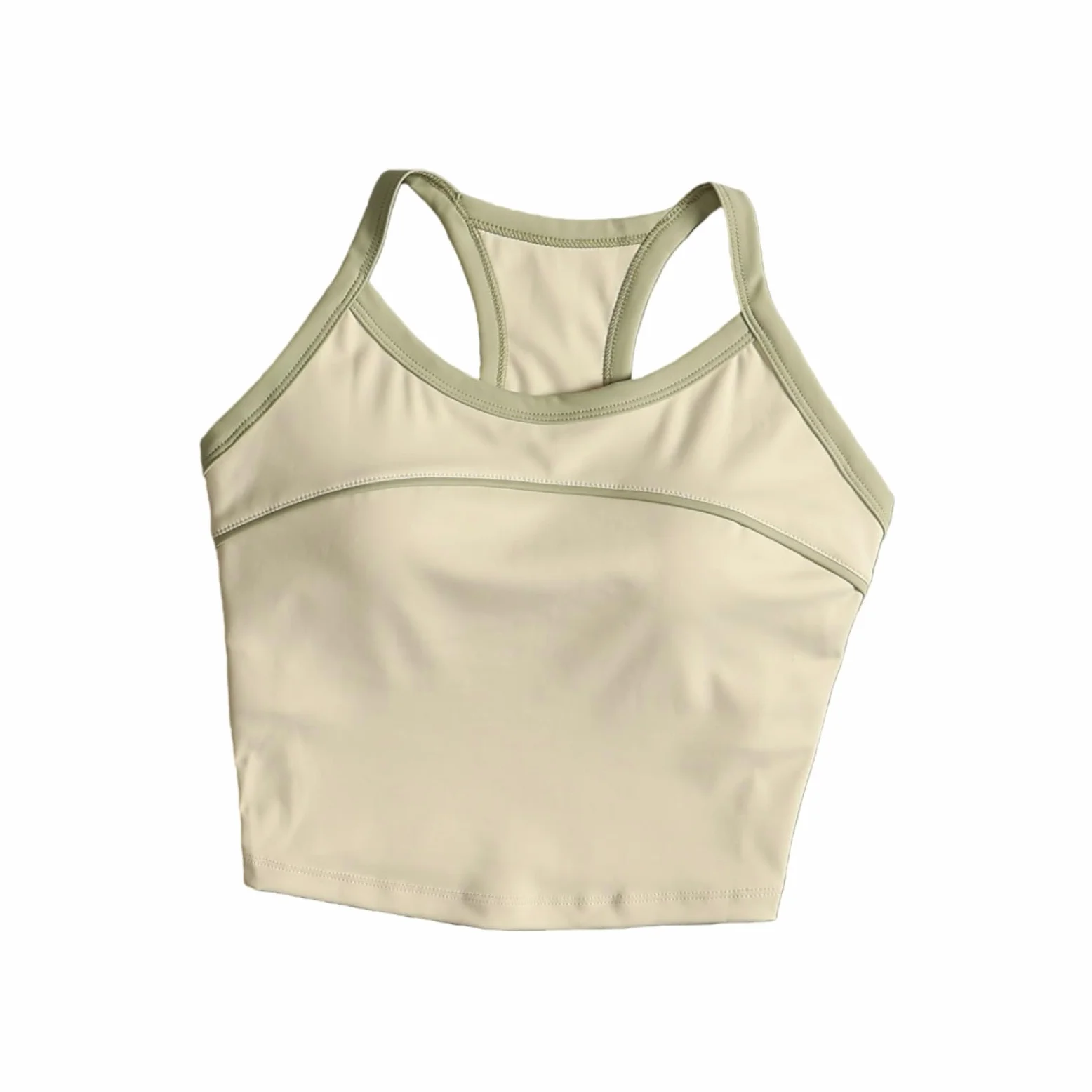 Sujetador Yoga Mujeres Contraste Tubulación Racerback Tank Top Fijo Acolchado Recortado Chaleco Deportivo Correr Gimnasio Entrenamiento-l-White