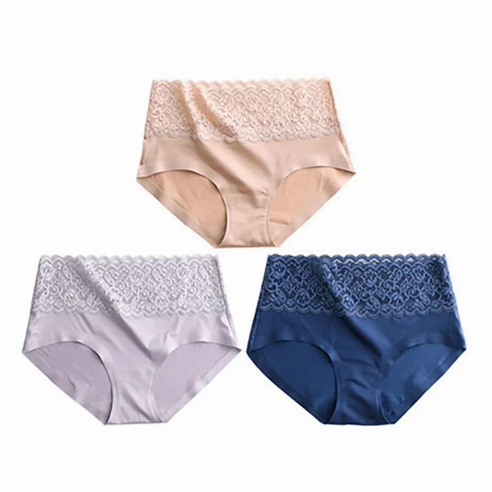 Underwear Women Sexy Lace Fabric Bragas sin Costuras Algodón Archivo en la Cintura Delgado Abdomen Cintura 3 Piezas Combinación (Color: H, Tamaño: L)