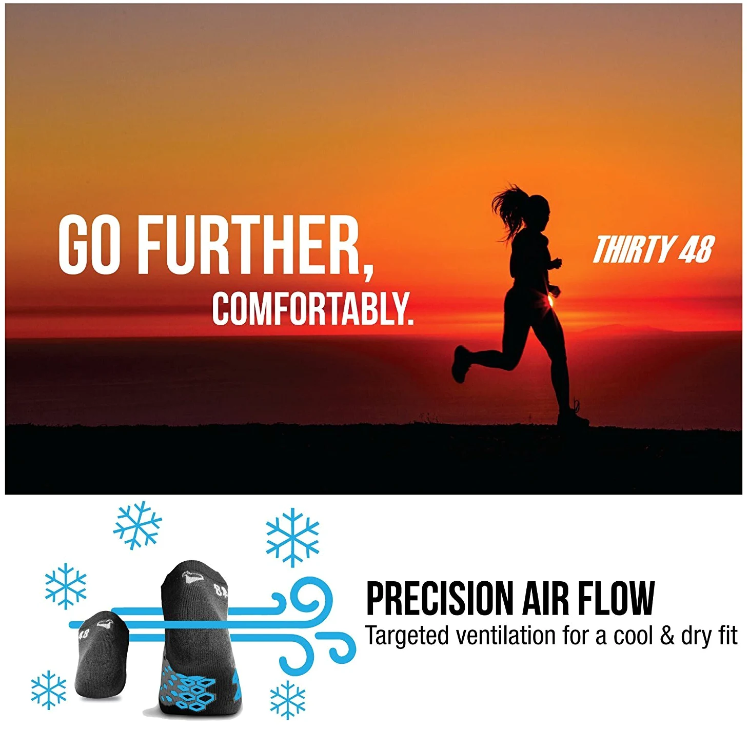 Calcetines para correr de Thirty48, Ru Series – 3-Unidades - Naranja/Gris – Unisex – Múltiple acolchado para protección extra – CatalystAF™ Diseño, Incrementa Airflow – COOLMAX® Material resistente, Mantiene tus pies frescos y secos – Empaquetado USA