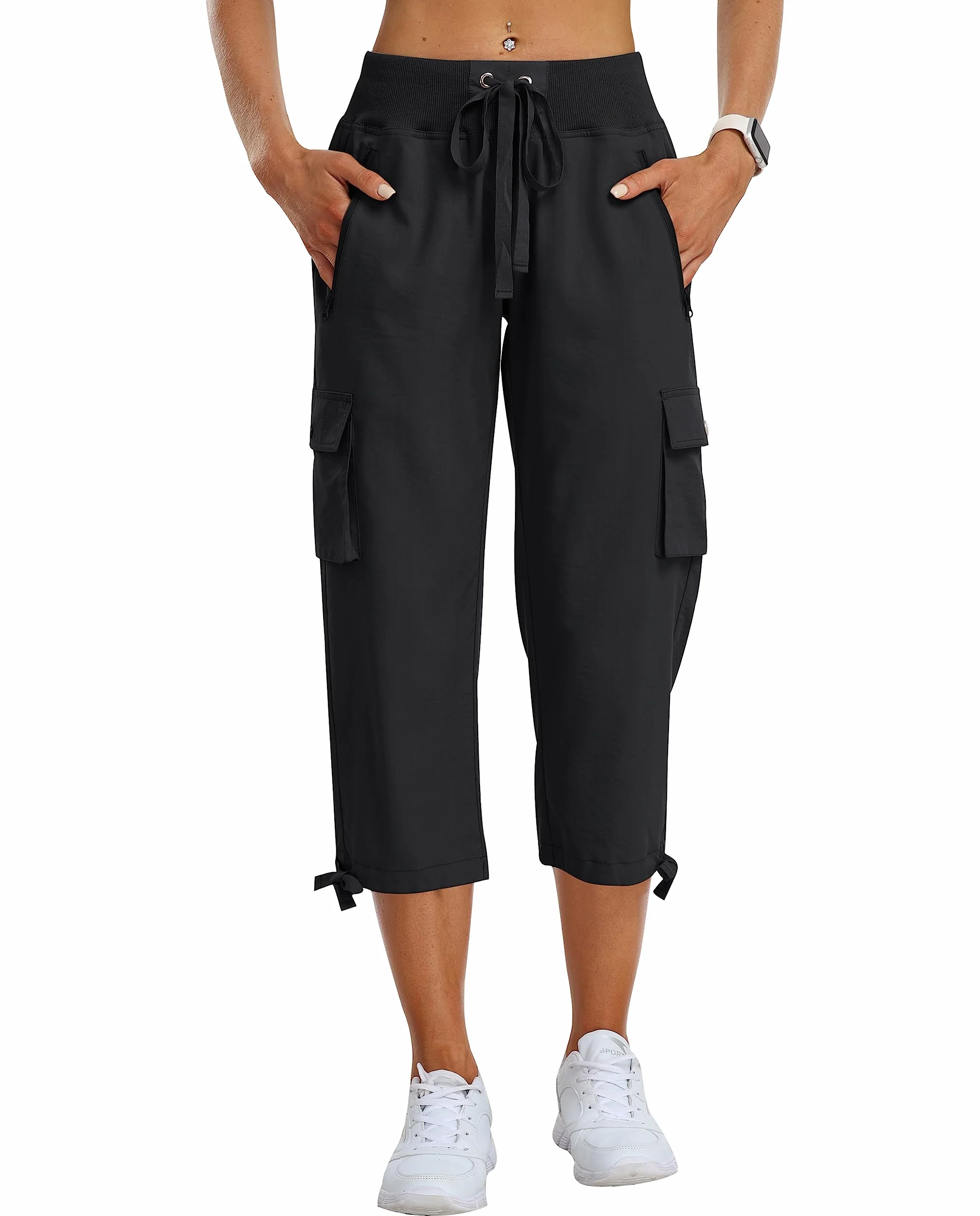 MoFiz Pantalones Cargo Mujer Capri 3/4 Largo Ligero Verano Outdoor Senderismo Transpirable Bolsillo Cremallera