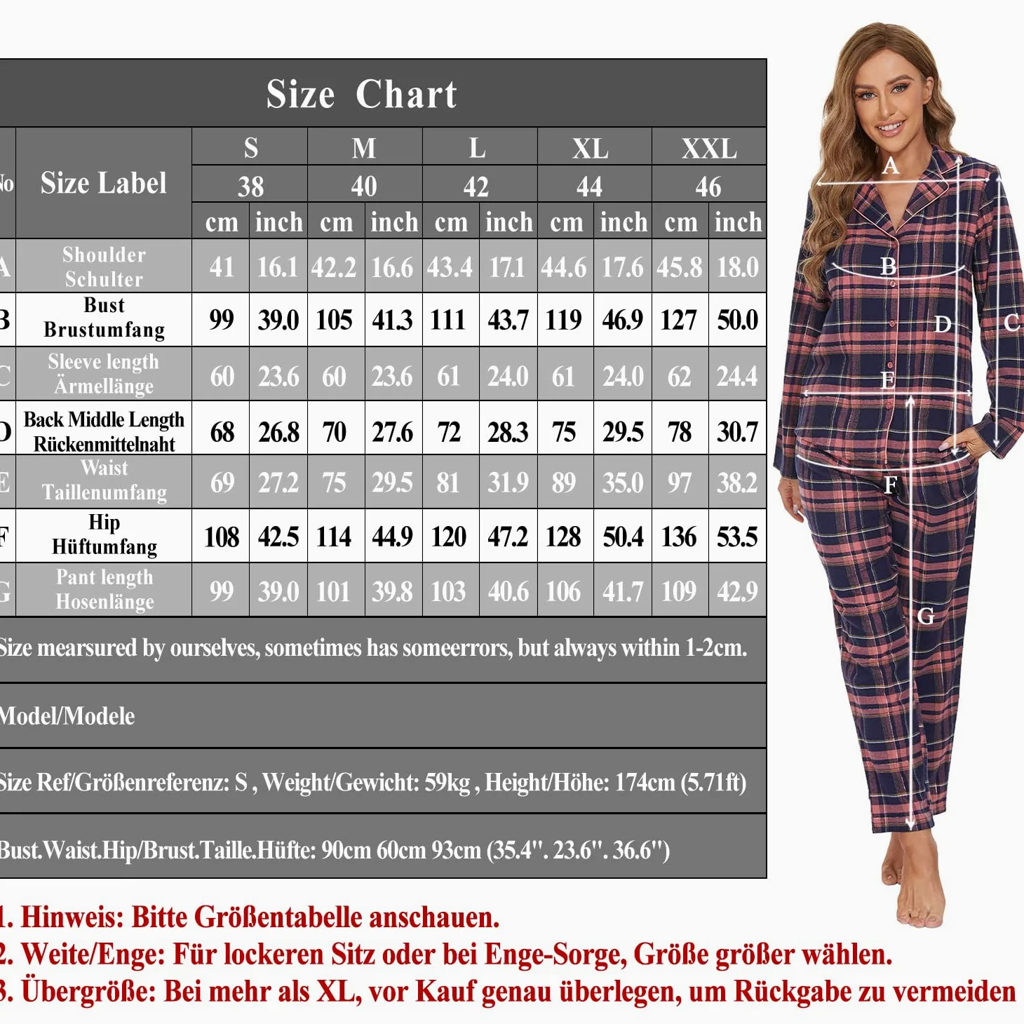 Mnemo Home Pijama largo de franela para mujer 100% algodón de franela