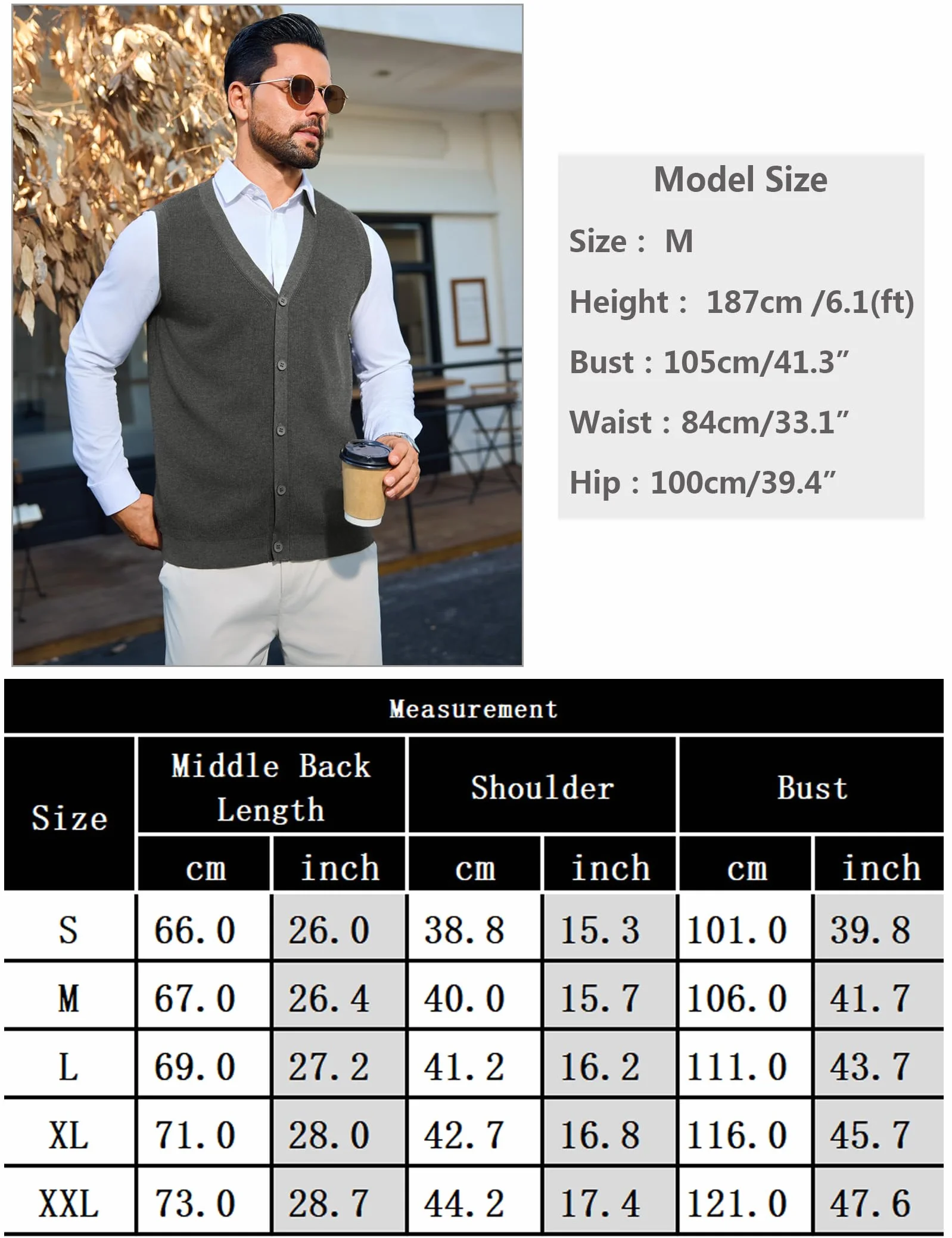 Sykooria Chaleco de Punto con Cuello en V Sin Mangas para Hombre Suéter Tejido Ligero y Elegante con Botones S-XXL