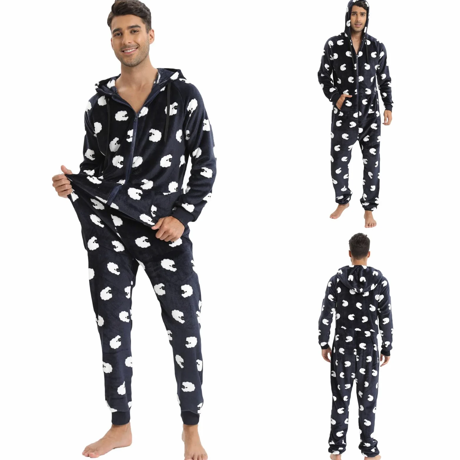 Generisch Masculino - Invierno Casual Viajes Ovejas sueltas Manga Larga Cálido Pijama Hogar Ropa con Bolsillos Loungewear