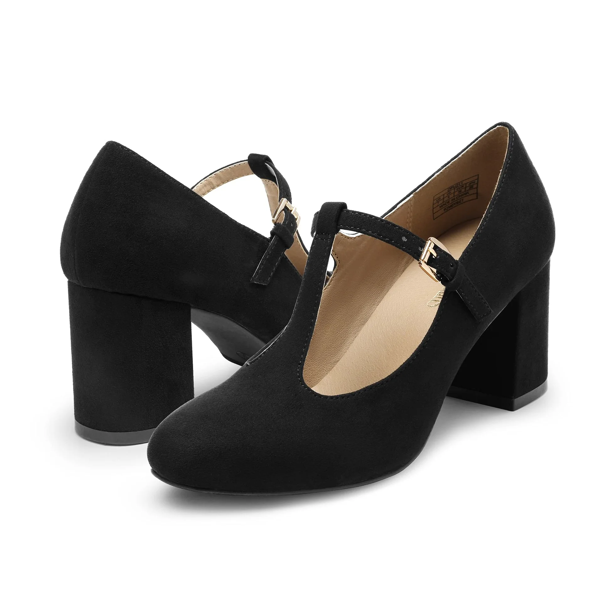 DREAM PAIRS Zapatos Tacón Ancho Mujer | Suela TPR, tacón 7cm, correa T, punta cerrada, estilo Mary Jane, versátil.