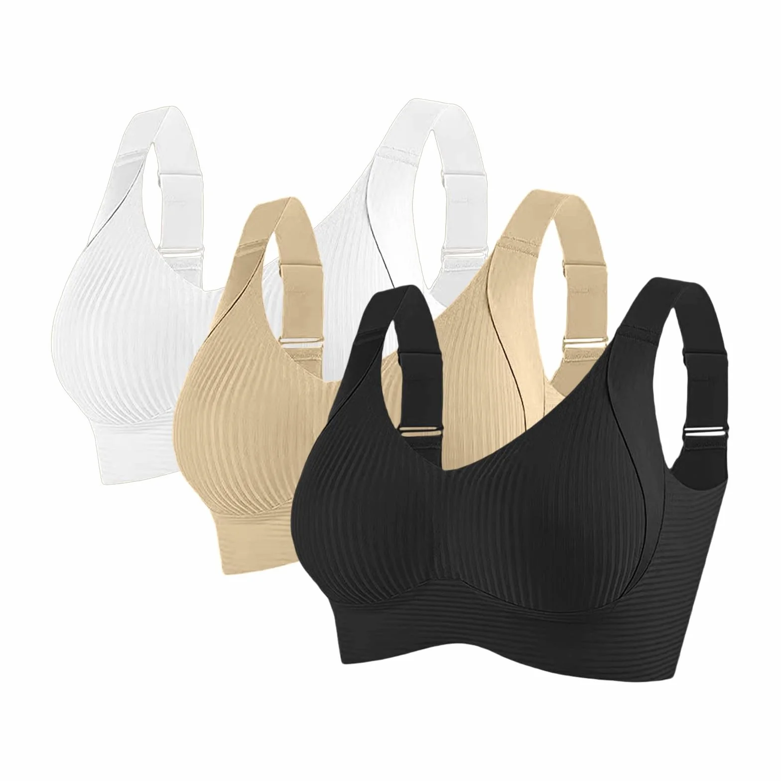 Sujetadores Confort para Mujer UK Deportes Push Up Sin Costuras Paquete de 3 Inalámbrico Acanalado Pechos Grandes Caídos Tops para Mujer Mayor Soporte Deportivo Levantamiento Comodidad Ajustable Alto