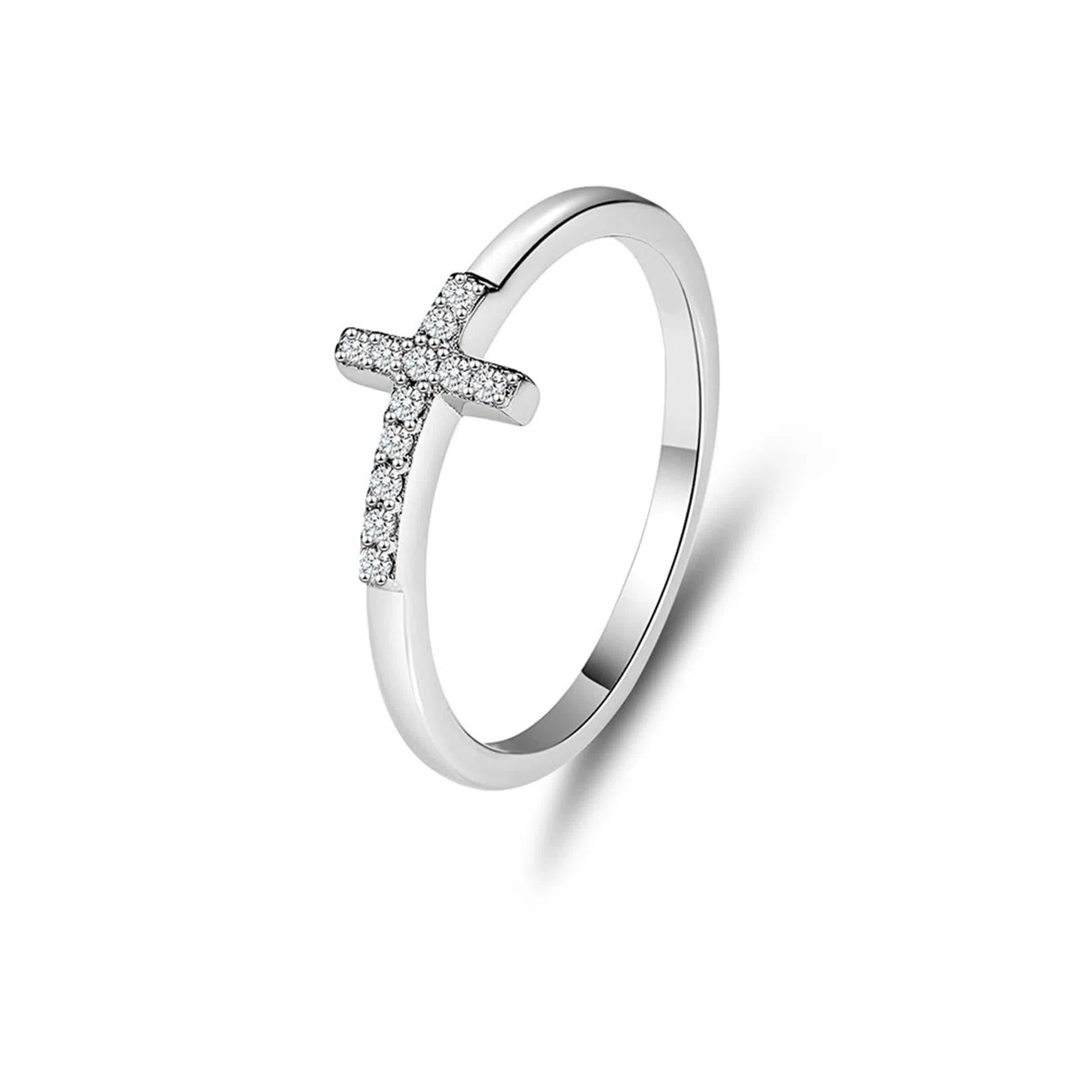 Alianzas de oro blanco con diamantes, anillos de boda de oro auténtico, Cruz, anillo de solicitud para mujer