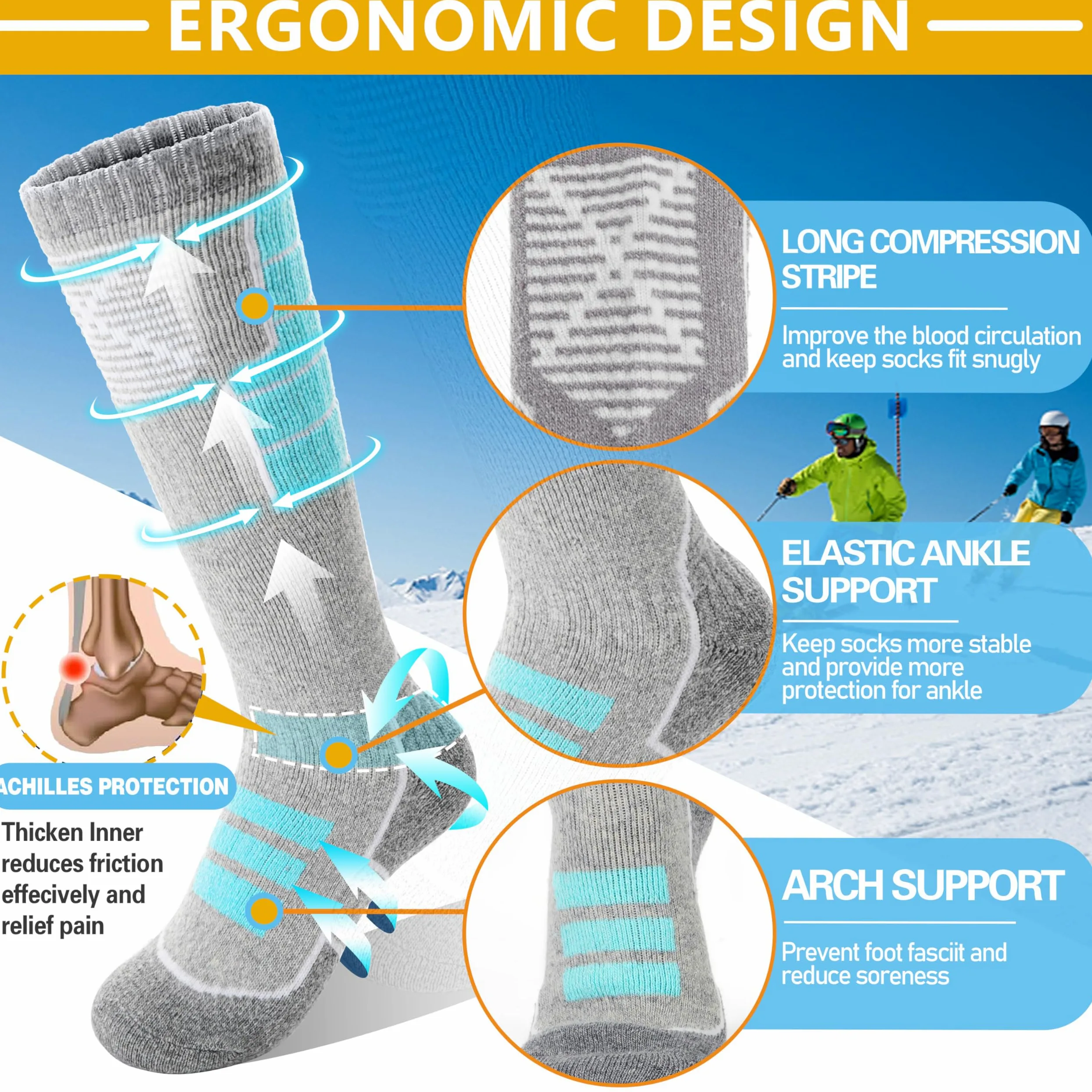 Anlisim - Calcetines de esquí de lana merina para niños, 3 pares de calcetines térmicos para invierno, cálidos y transpirables para esquí, snowboard