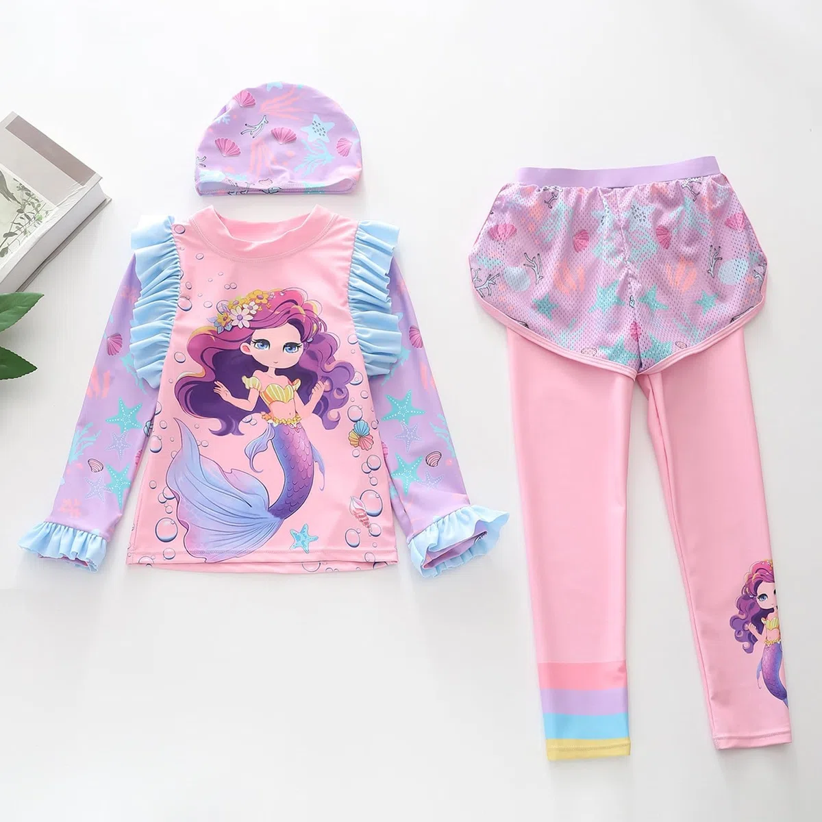 MäDchen Traje de baño infantil para niña, falda tricolor, traje de baño de dos piezas para bebés y estudiantes (314 años)
