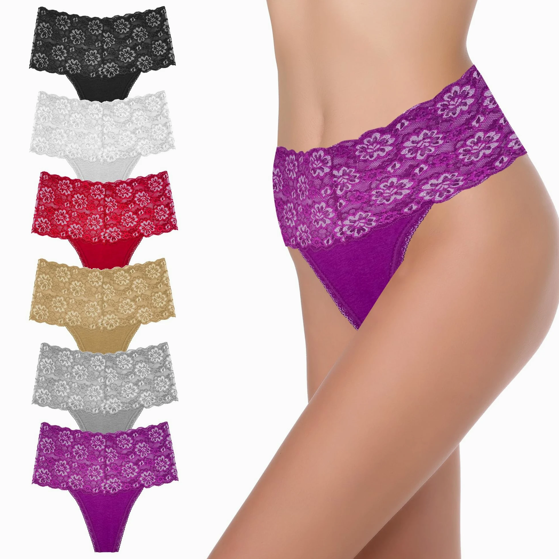 Tanga de cintura alta con control de abdomen, encaje, de algodón, tallas S-4XL, XXXL