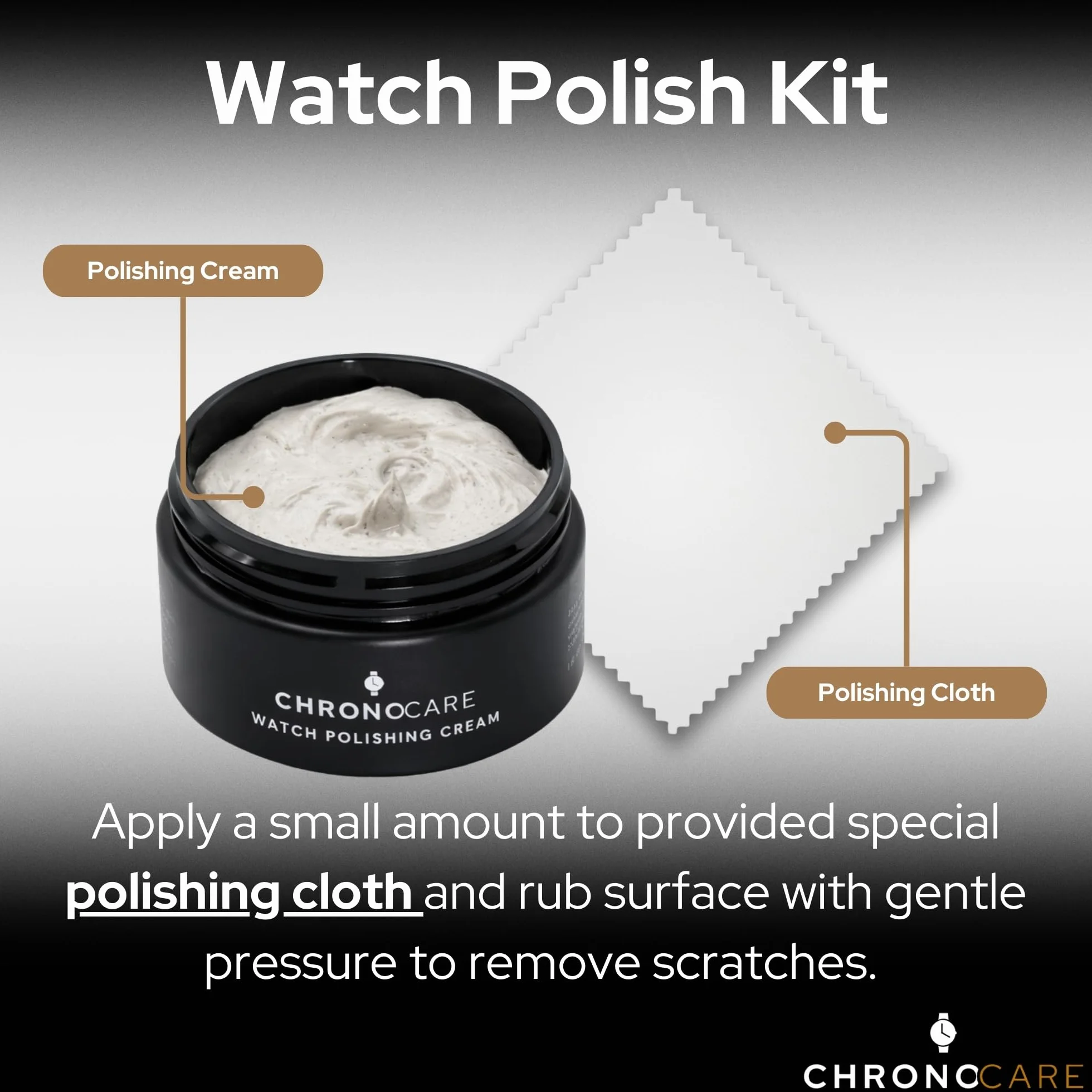 Kit de pulido de relojes con polvo de diamante - Removedor de arañazos de reloj y compuesto de reparación para relojes de acero inoxidable, titanio y oro - Incluye paño de pulido