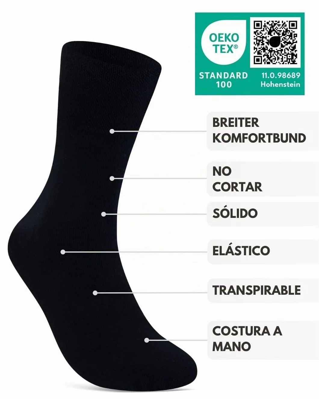 sockenkauf24 6 Pares de Calcetines Diabéticos con Cintura de Confort sin Elástico & sin Costuras Hombre & Mujer 97% Algodón