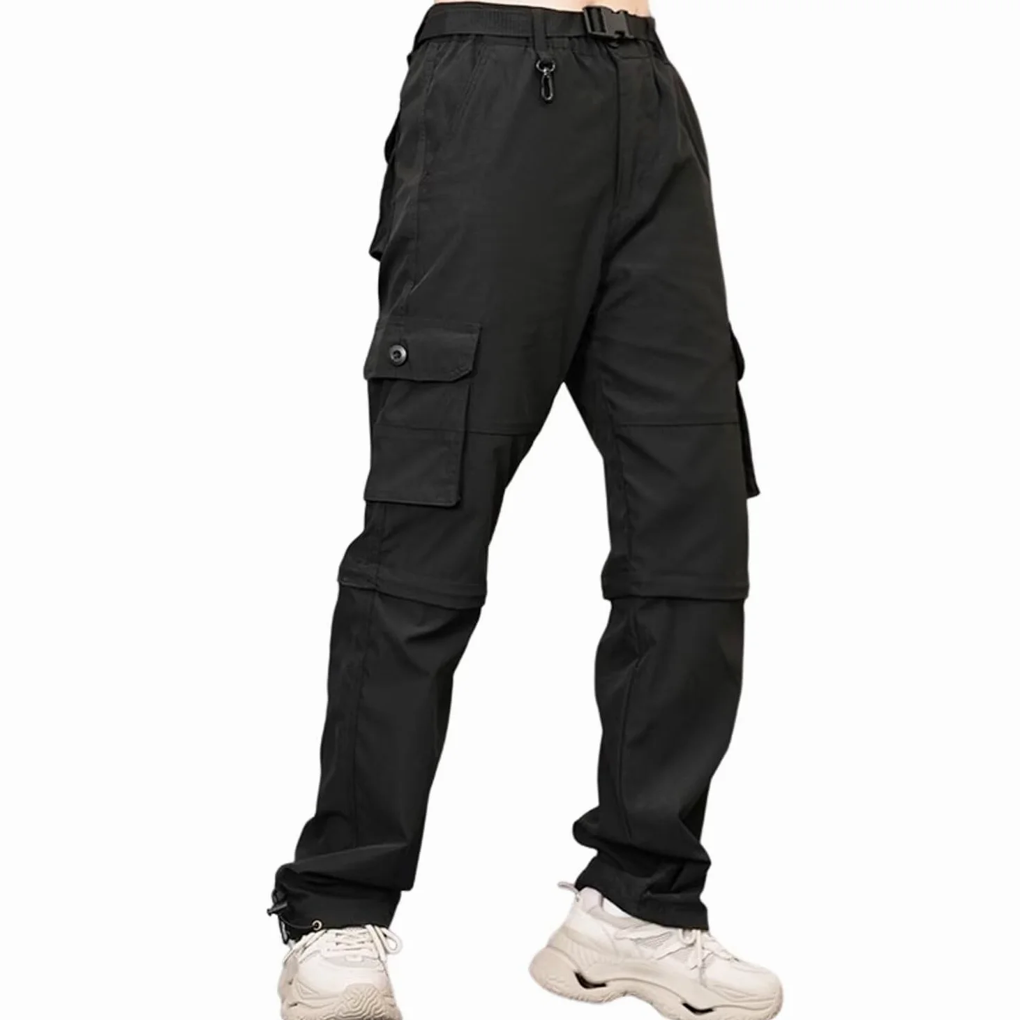 Damen Wanderhose Zip Off Hose Outdoorhose Schnelltrocknend Trekkinghose abnehmbaren HosenbeinShorts Shorts atmungsaktiv Cargo Sommer Hiking Pants Funktionshose mit Gürtel 6 Taschen