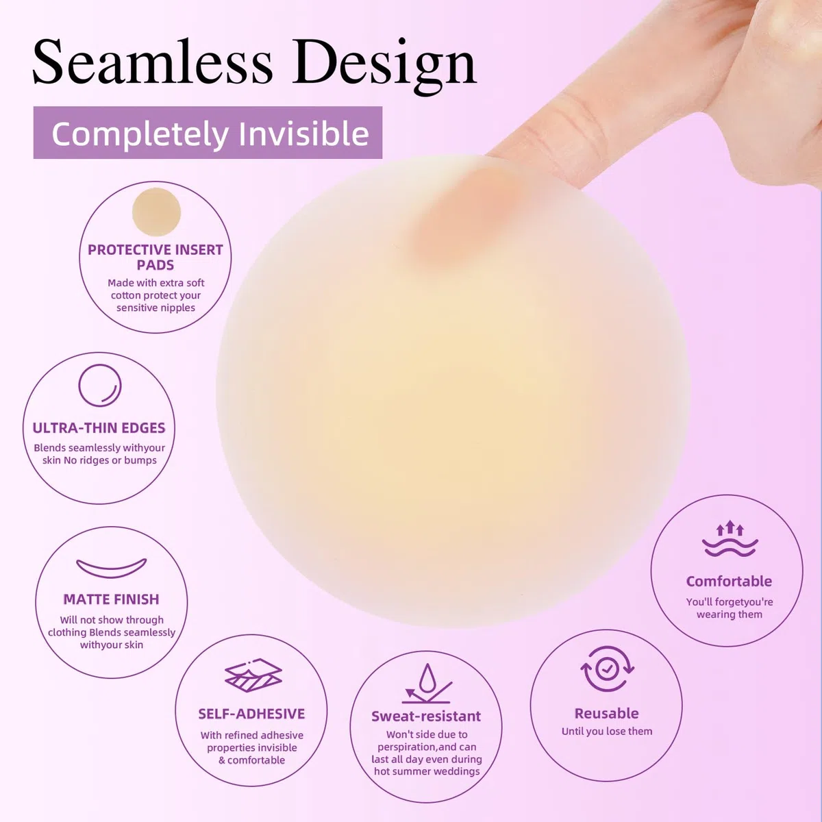 Fundas para pezones para mujer, reutilizables, adhesivas, de silicona, sin costuras, invisibles, lavables, con caja de viaje