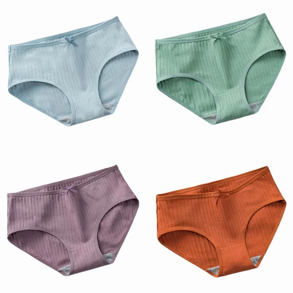 Bragas de algodón para mujer, 4 piezas, cintura baja, cómodas, transpirables, íntimas