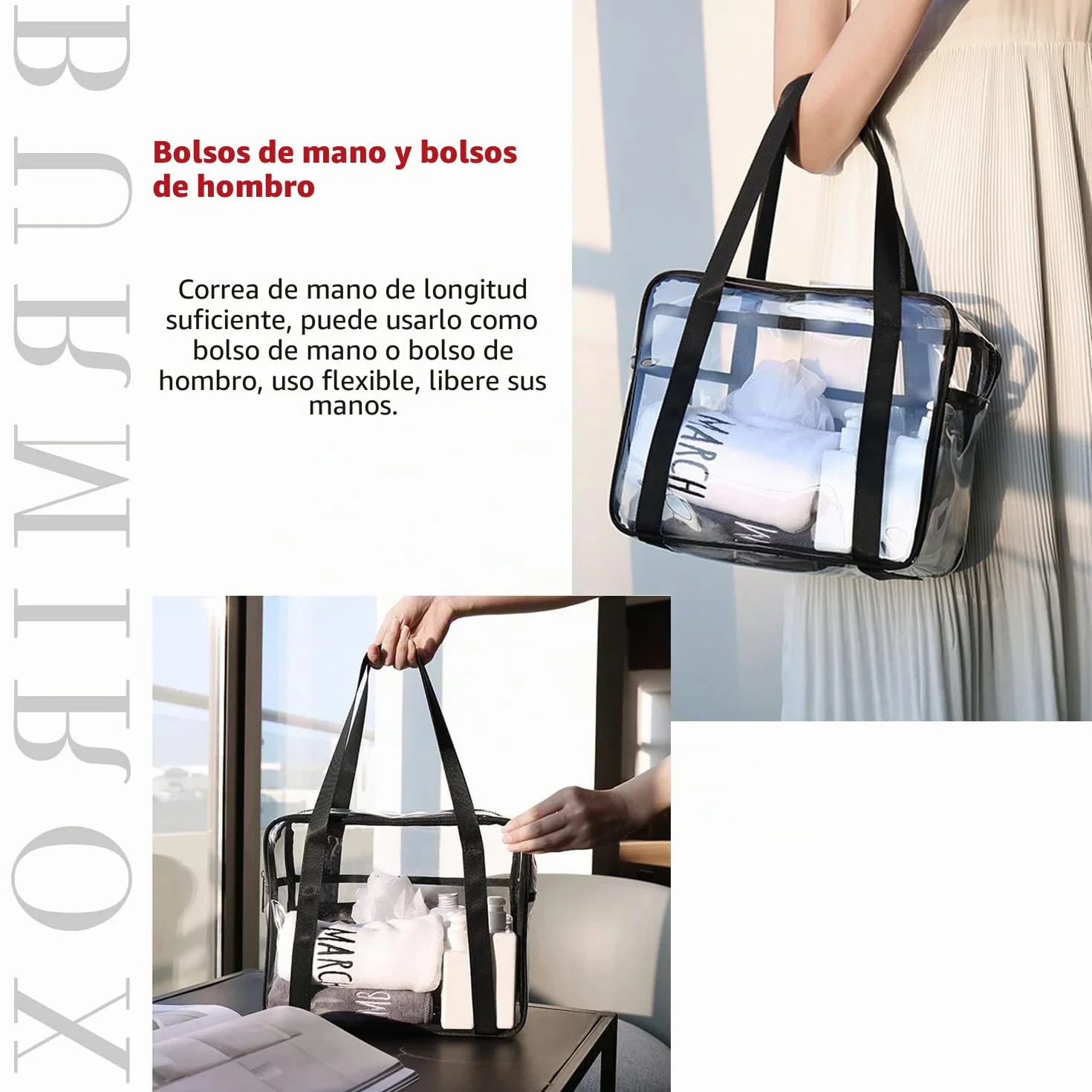 Bolsa Tote Transparente Aprobada para el Estadio, Bolsa de Aseo, Correa para el Hombro, Impermeable para Mujer y Hombre