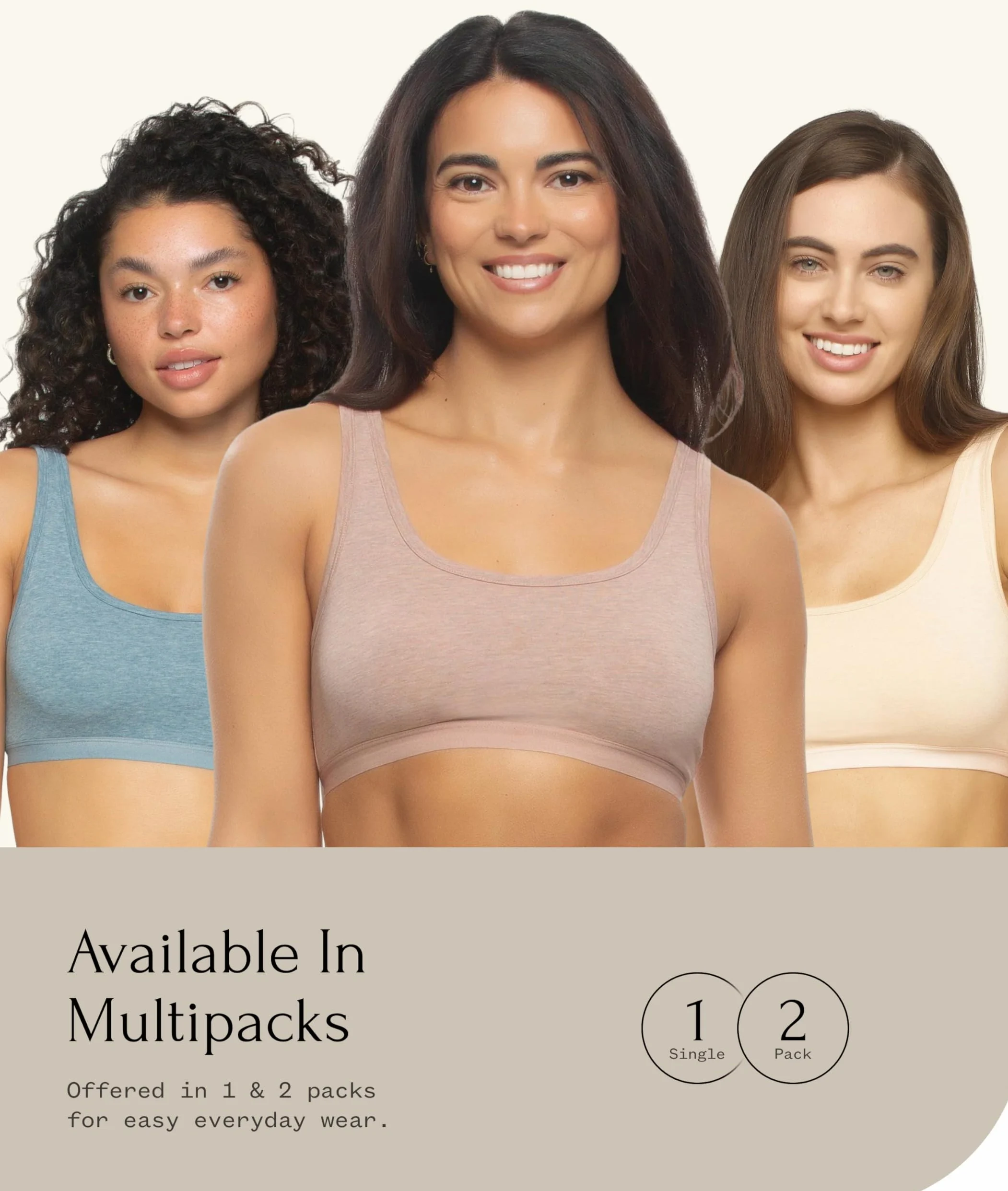 Felina Bralette elástico de algodón orgánico, paquete de 2