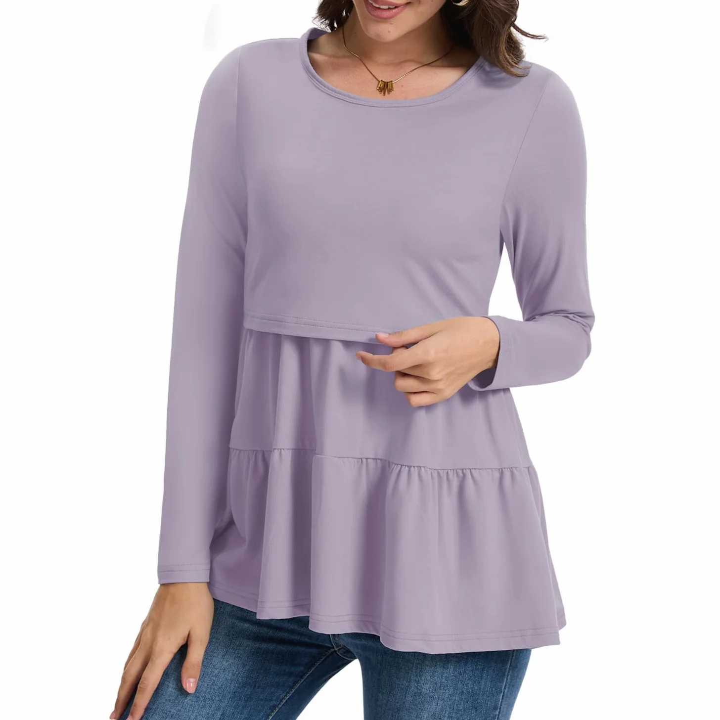 Bearsland Women's Nursing Top 3pack Long Sleeve Scoop Neck Breastfeeding Shirts Nursing Shirt