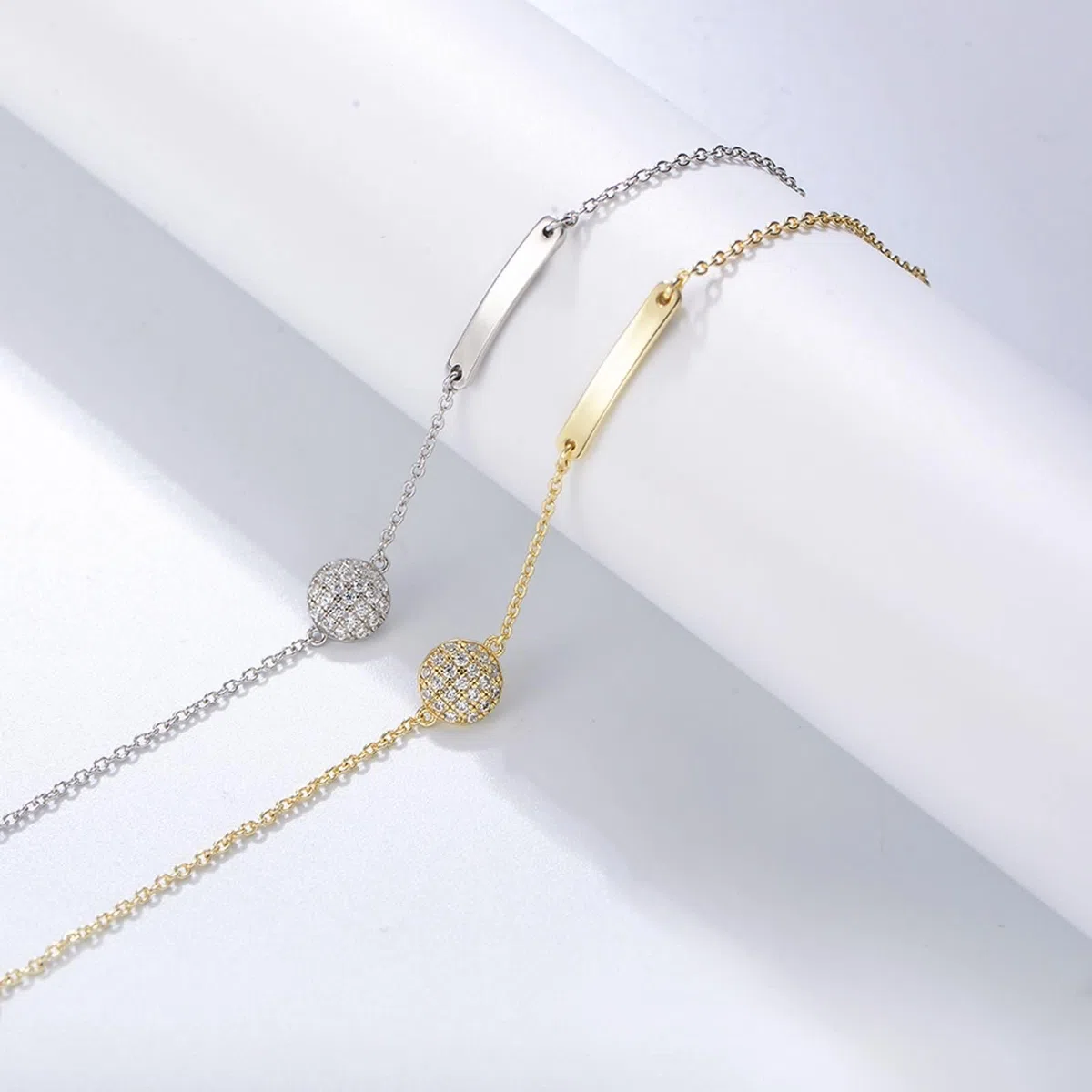 Pulsera de Mujer de Oro Amarillo 9Kilates / 14Kilates / 18Kilates, Redondo con Diamante, Cadena Extensible 16 CM + 5 CM, Pulseras de Cadena Oro Ajustable Mujer
